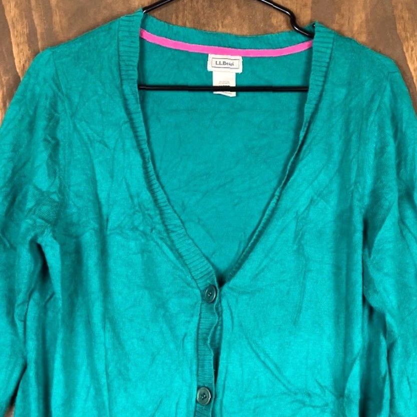 Vintage LL Bean Cardigan Sweat er Women Open Button Front Pockets Cashmere Blend M Teal Knit V-Neck Casual Workwear 90s? Size M / US 6-8 / IT 42-44 - 2 Thumbnail