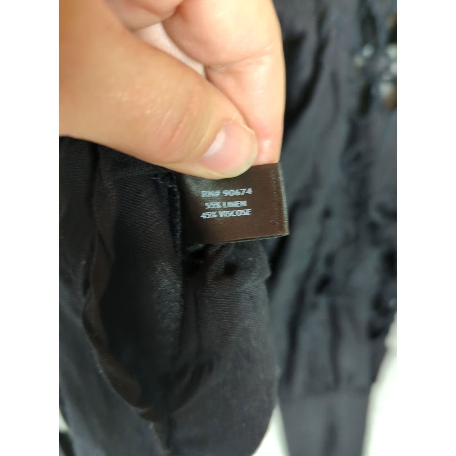 Boston Proper Boston Proper Blouse Shirt Black Linen Blend Inset Drama Sleeve Medium M Women Regular Vintage No Size M / US 6-8 / IT 42-44 - 5 Thumbnail