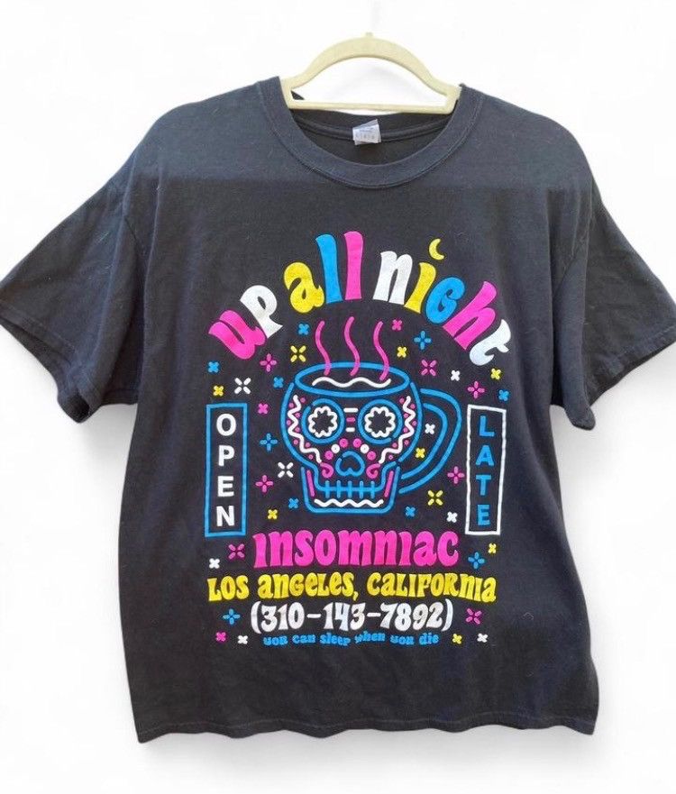 Gildan Vintage Insomniac "Up All Night" Neon Graphic T-Shirt Size US L / EU 52-54 / 3 - 2 Thumbnail