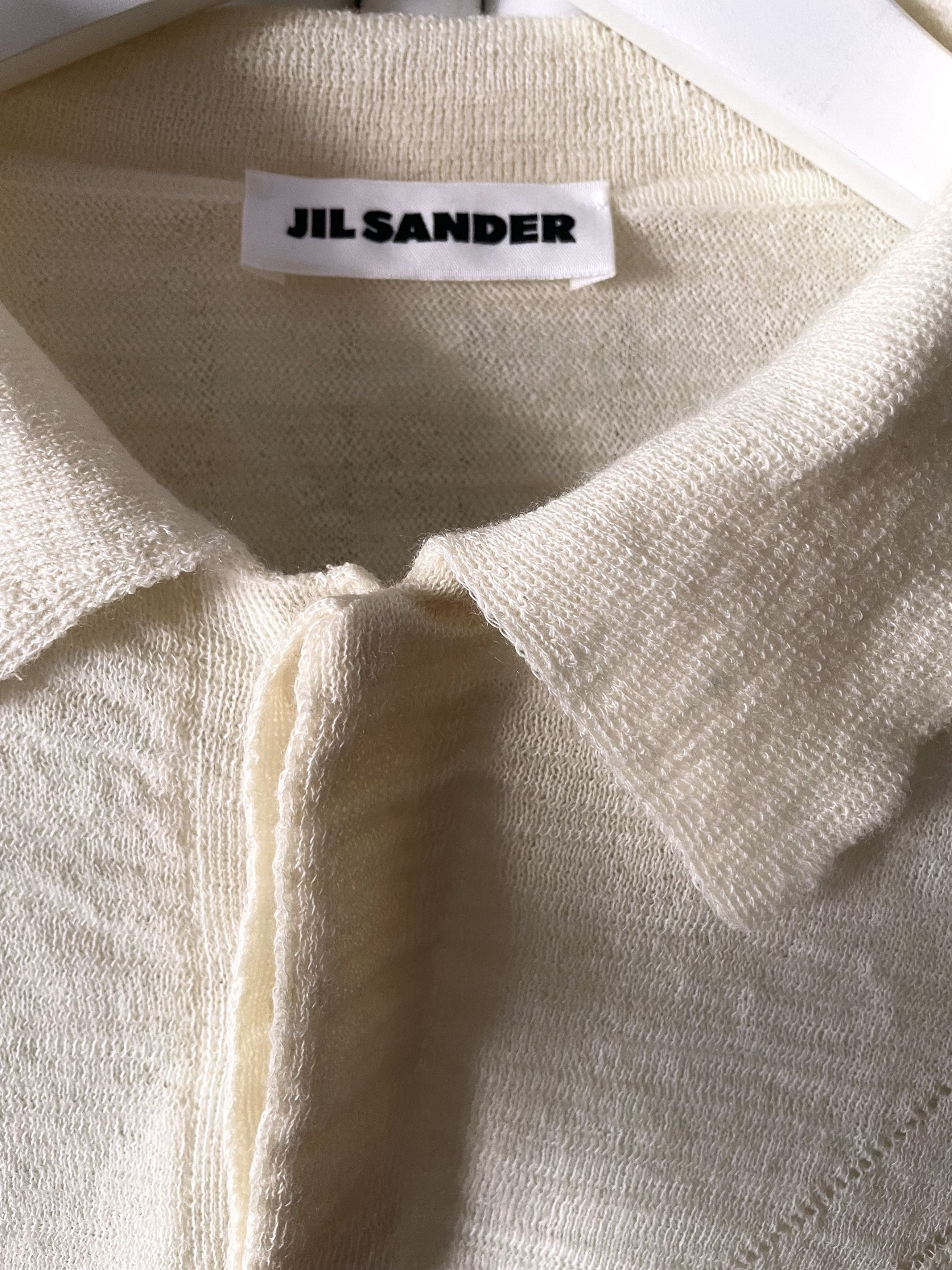 Jil Sander CHEVRON LADDER STITCHED OFF WHITE WOOL POLO SWEATER Size US M / EU 48-50 / 2 - 6 Thumbnail