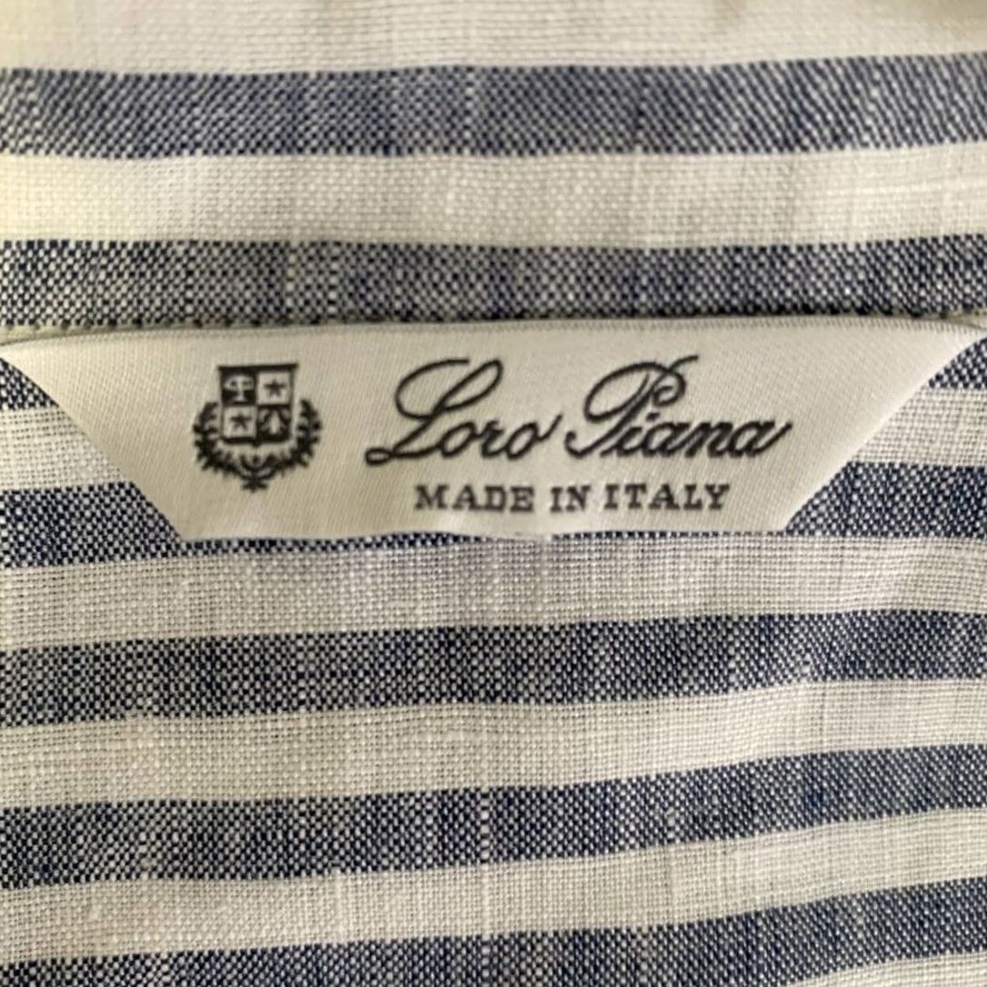 Loro Piana LORO PIANA Women Shirt Size 12 White Blue Flax Stripe Adult Size XL / US 12-14 / IT 48-50 - 4 Thumbnail