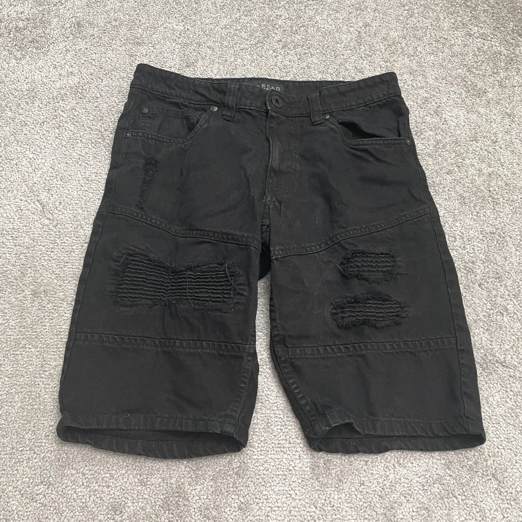 Denime Marc Ecko Jeans Shorts Bermuda Denim Mens 29 Black 5-Pocket Distressed Casual 12in Inseam 32 Waist Fashion Brand Outdoor Vintage: No Size US 29 - 2 Thumbnail