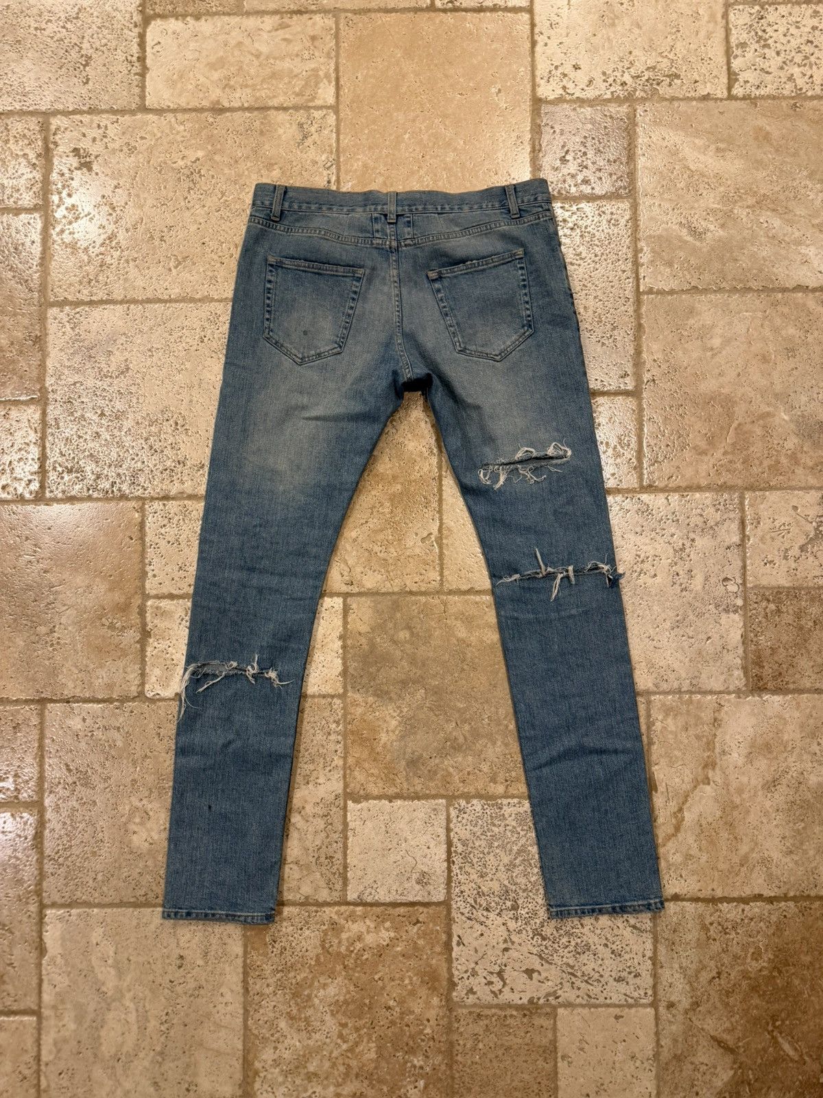 Saint Laurent Paris Saint Laurent x Hedi FW14 Knee Cut Slit Blue Wash D02 Denim Size US 34 / EU 50 - 17 Thumbnail