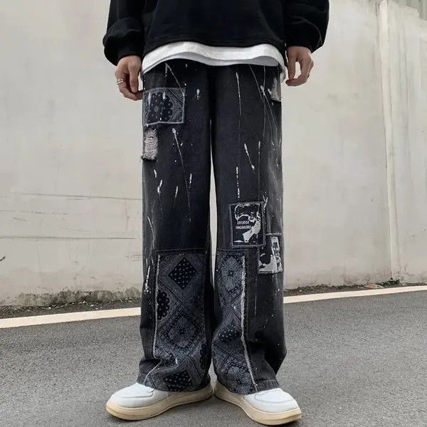 Jean Bandana Patchwork Straight Leg Baggy Jeans Size US 30 / EU 46 - 1 Thumbnail