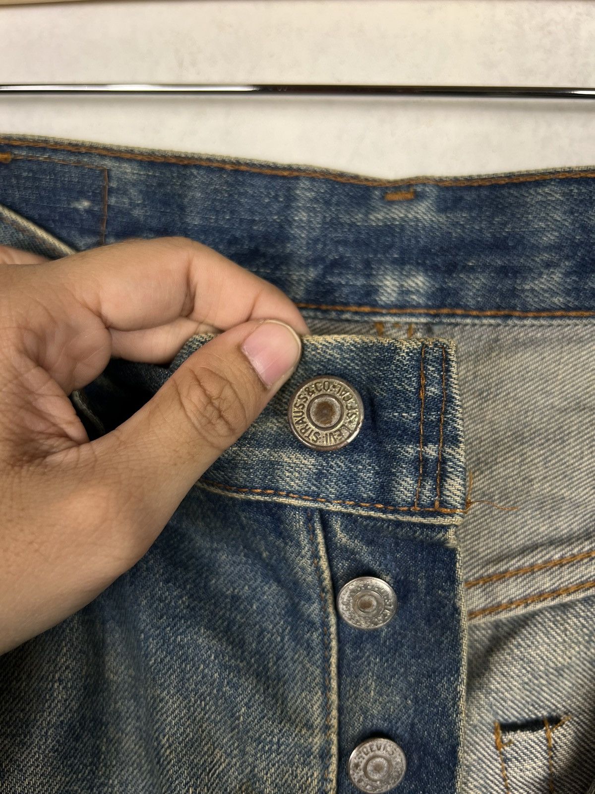 Levi's × Levi's Vintage Clothing × Vintage 🔥 90s VINTAGE LEVIS BIG E RED LINE DYED DISTRESS DENIM Size US 30 / EU 46 - 14 Thumbnail