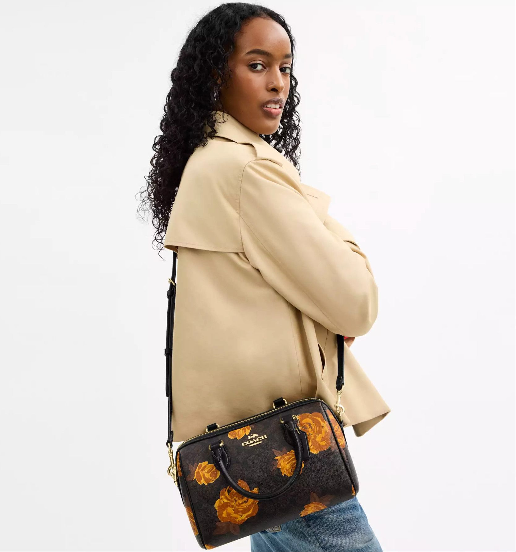 Rowan Satchel Bag In Signature Canvas With Floral Print