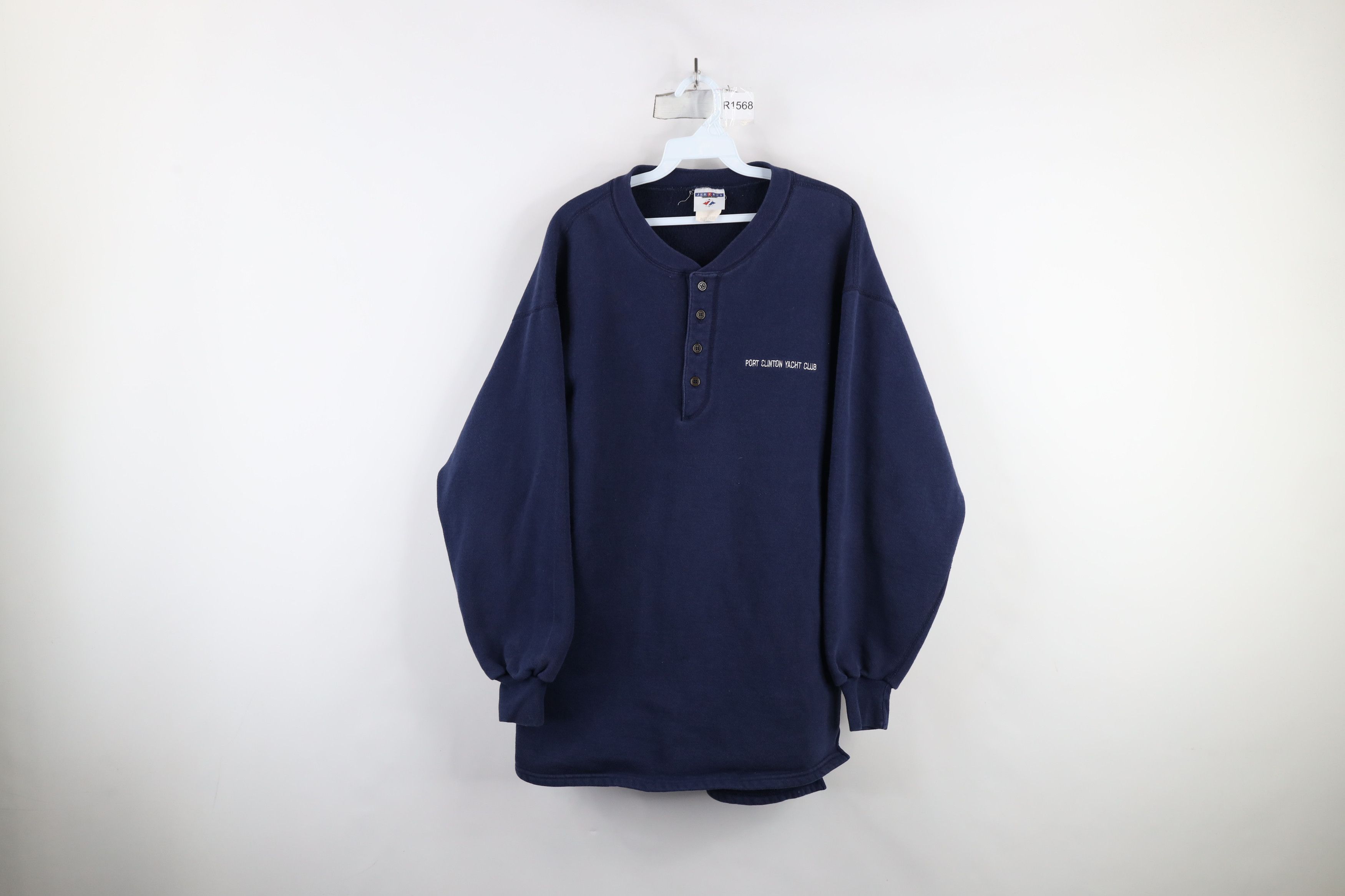 Vintage Vintage 90s Clinton Yacht Club Henley Sweatshirt Navy Blue Size US L / EU 52-54 / 3 - 1 Thumbnail