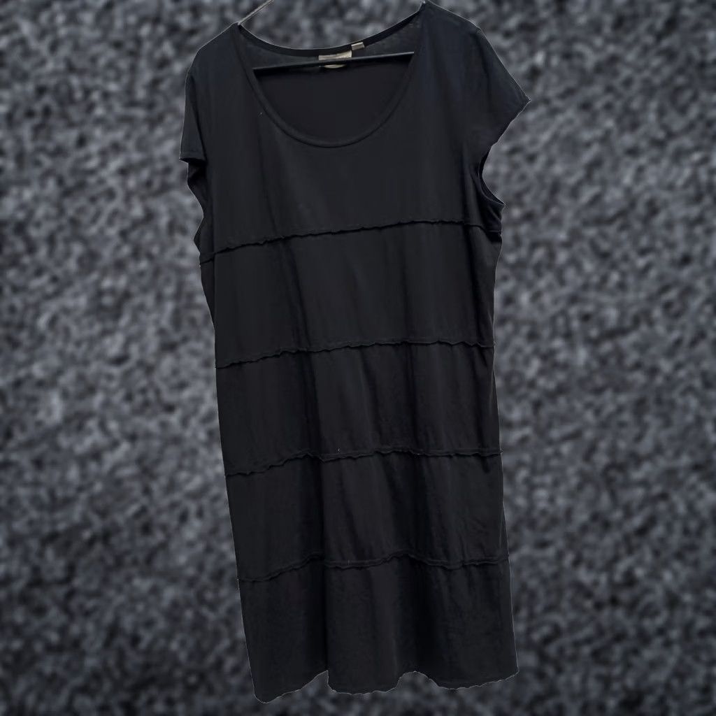 Vintage ICantoo Womens Shirt Dress Large Black Minimalist Capsule Midi Cap Sleeve Size L / US 10 / IT 46 - 1 Thumbnail