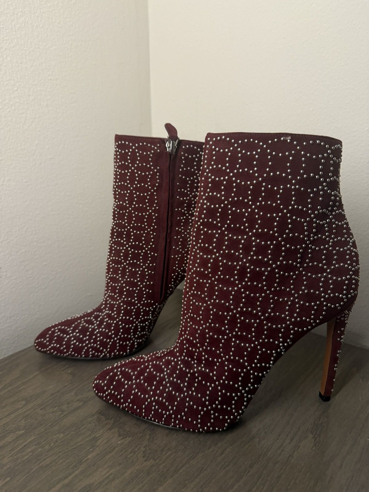 Alaia Alaia Suede Buegundy Studded Boots Size US 9.5 / IT 39.5 - 2 Thumbnail