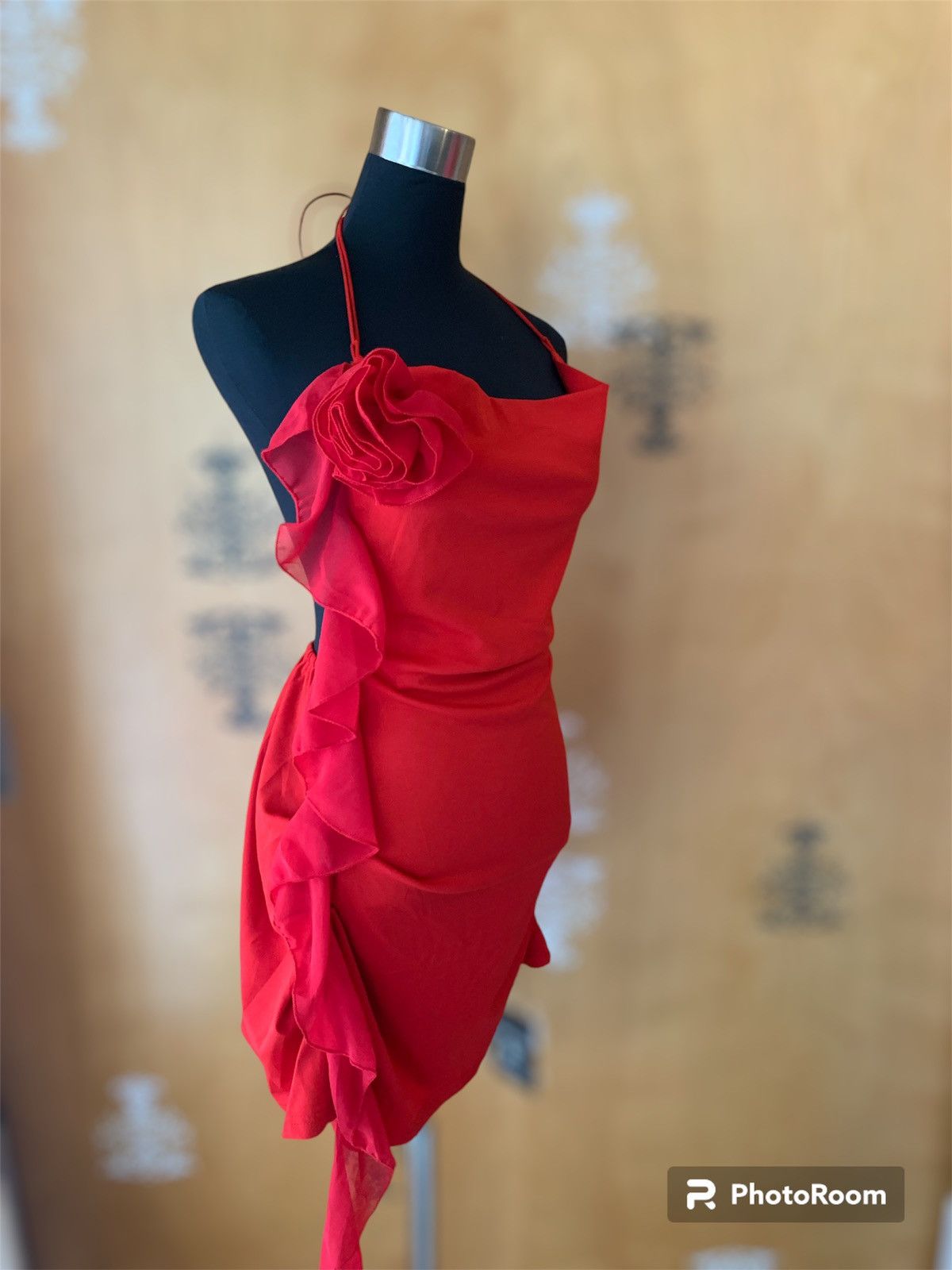 Designer NWT Y2K Style Backless Red Halter Top w/ Side Ruffles Size M / US 6-8 / IT 42-44 - 10 Thumbnail