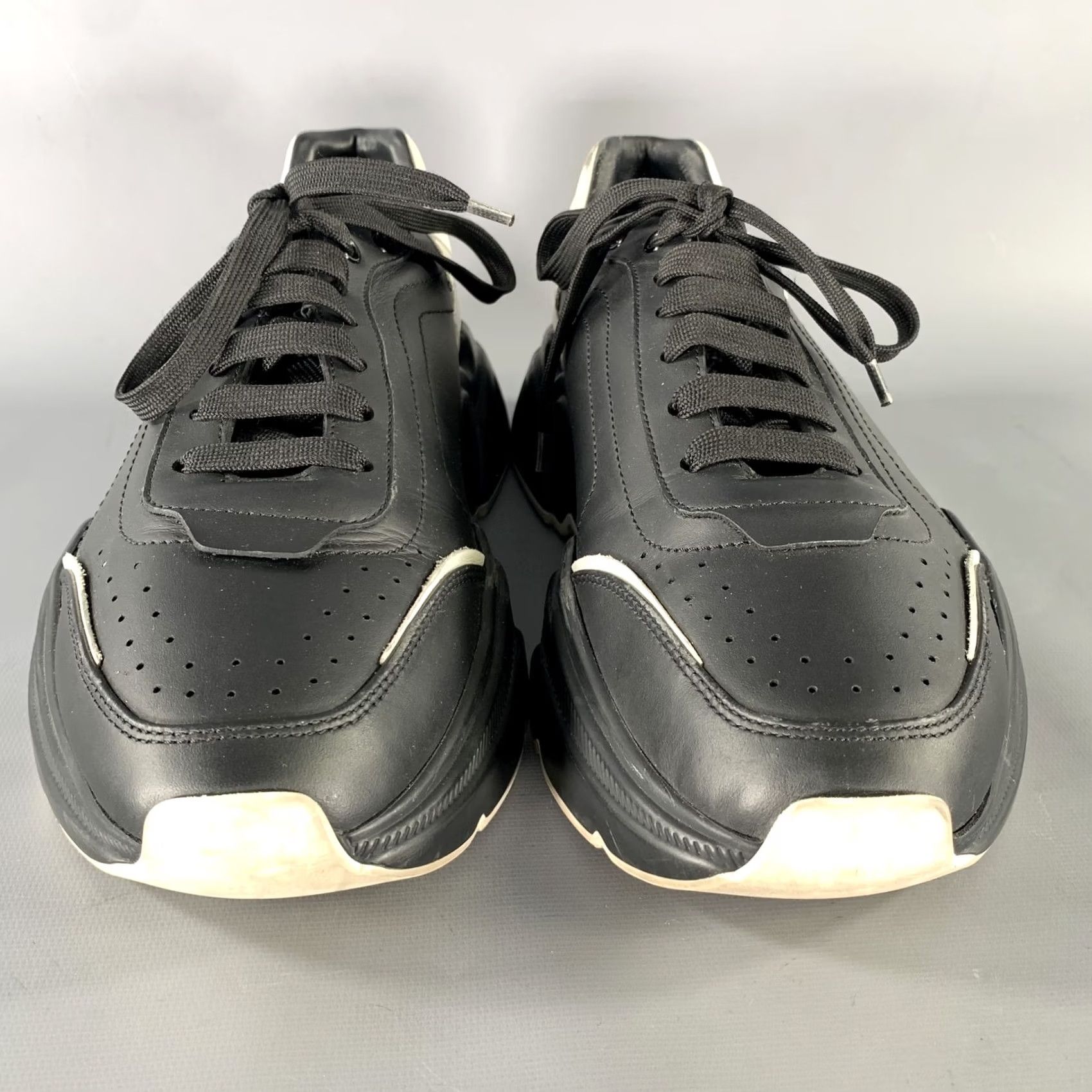 Dolce & Gabbana DOLCE & GABBANA Leather Sneakers Size 10 Black White Size US 10 / EU 43 - 4 Thumbnail