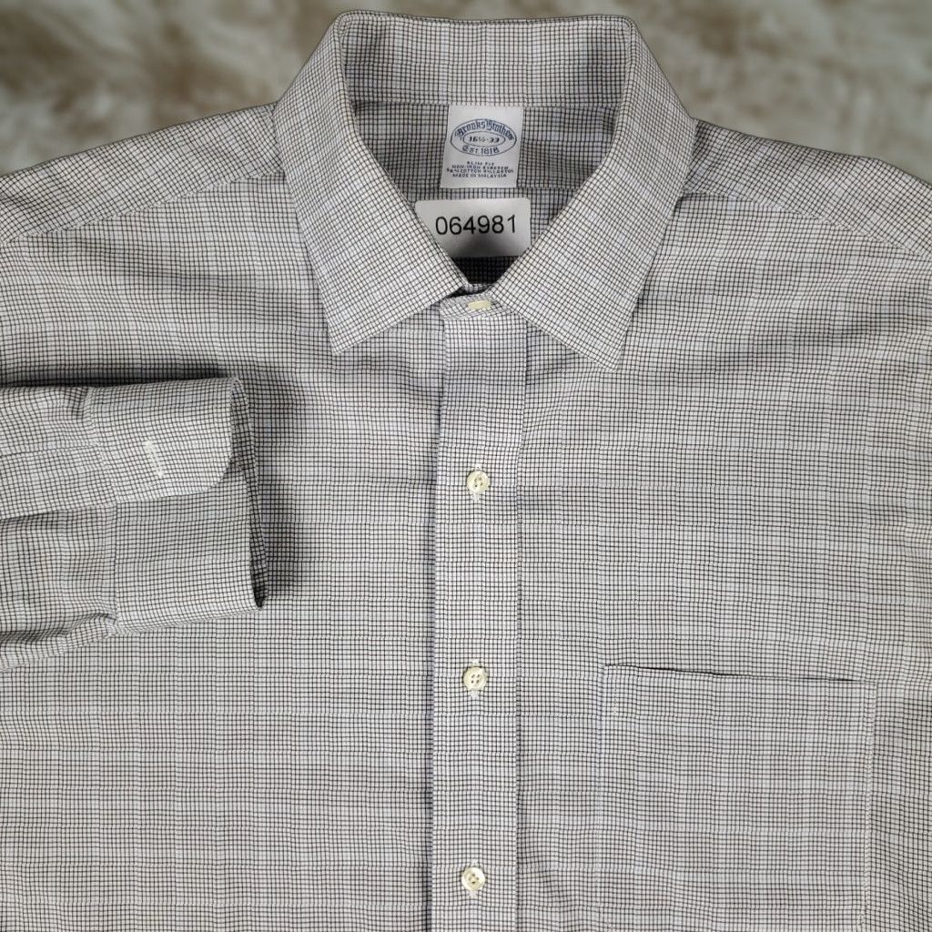 Brooks Brothers Brooks Brothers Shirt Mens 16.5 Blue Check Slim Fit Dress Button Up Long Sleeve Shirt Size 42R - 1 Thumbnail