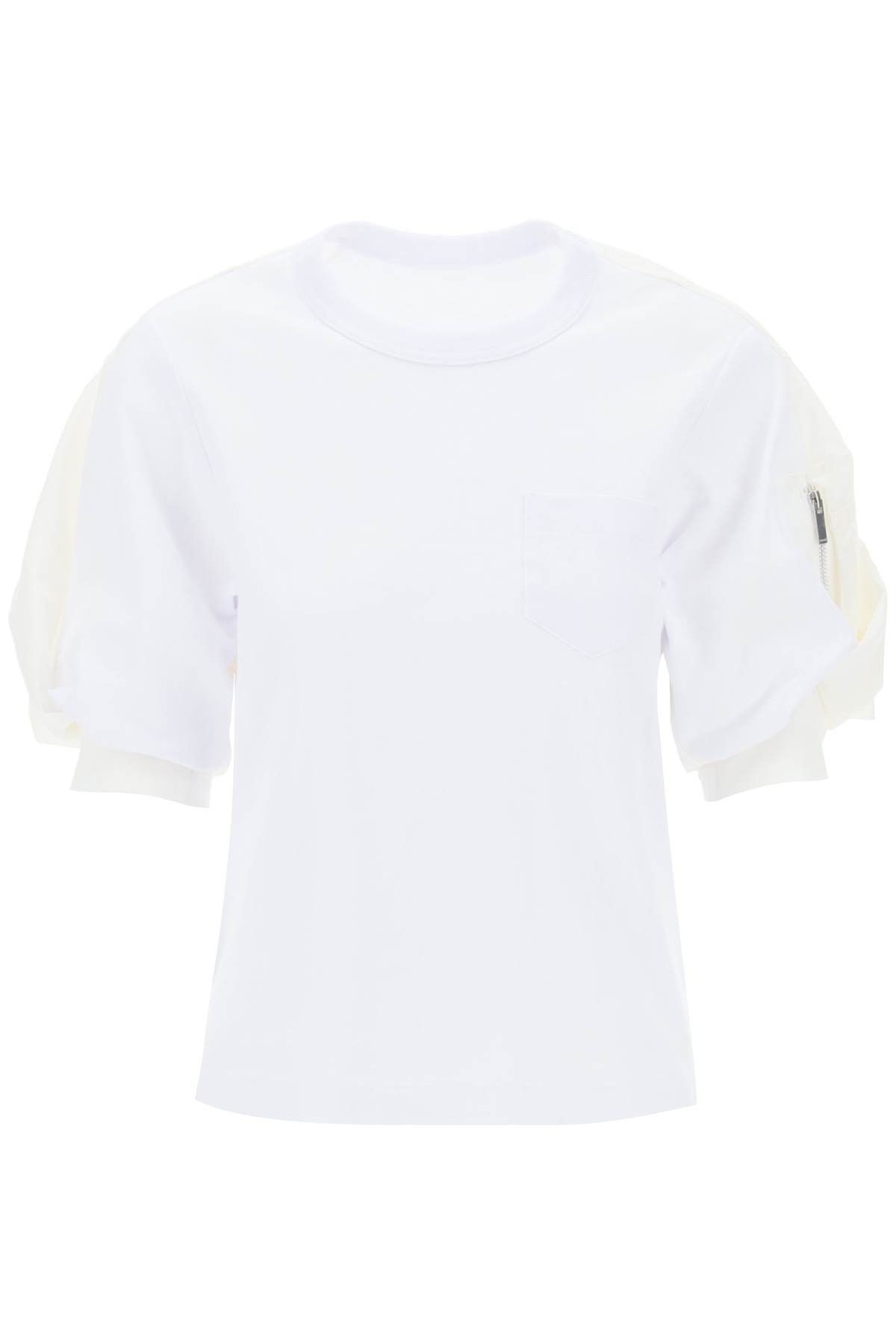 image of Sacai Nylon Insert T-Shirt With in White, Women's (Size XS)