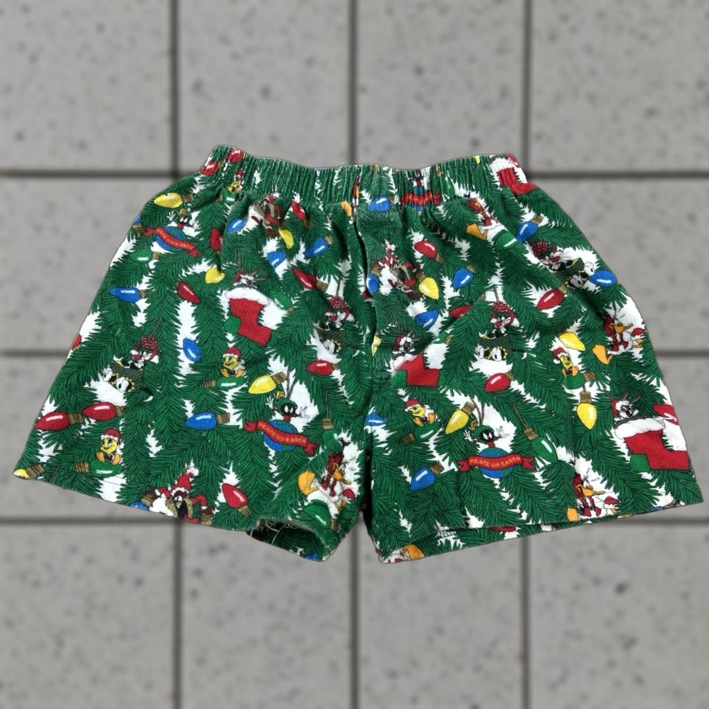 Vintage VINTAGE 00s Looney Tunes Christmas Sleep Shorts Mens Medium Green Size US 31 - 1 Thumbnail