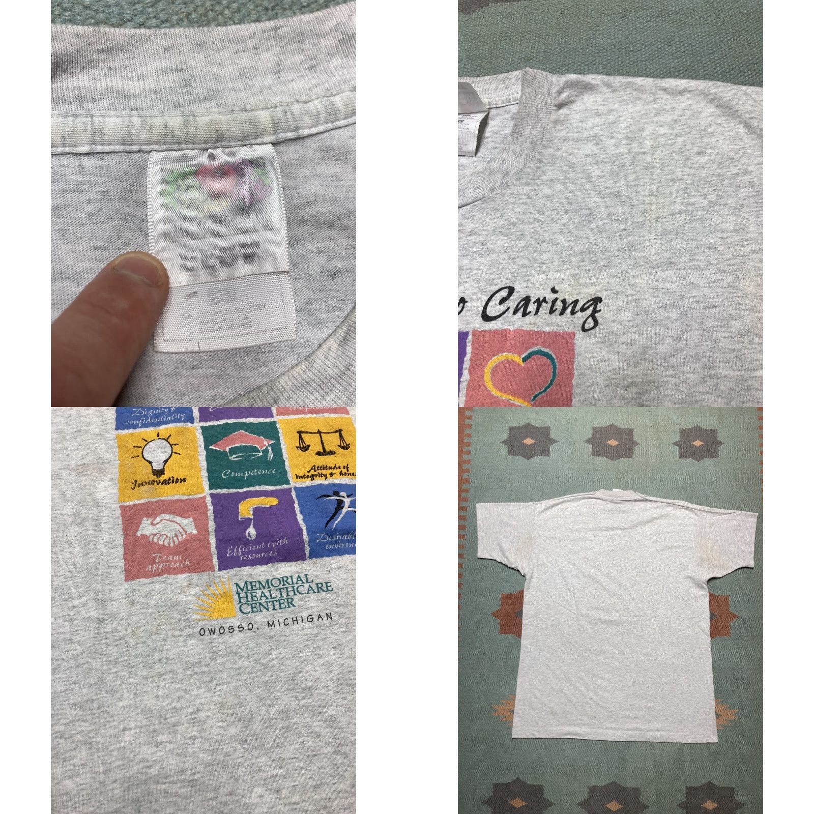 Vintage VINTAGE 90s Dedicated to Caring Graphic T Shirt Single Stitch Owosso Michigan XL Men Gray Size US XL / EU 56 / 4 - 8 Thumbnail