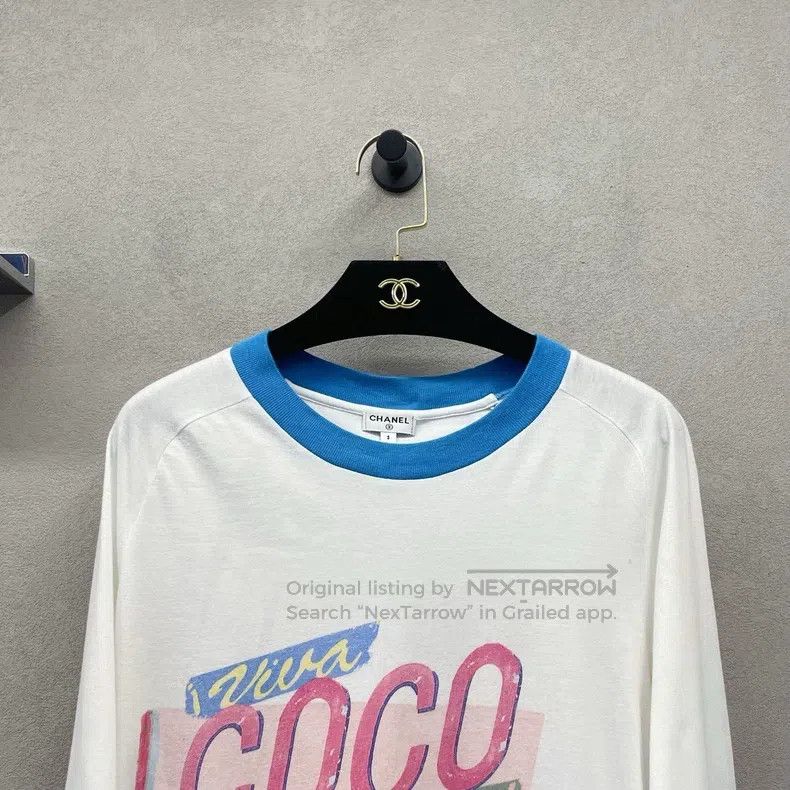 Chanel Chanel Blue and white colour block coco print short sleeve Size S / US 4 / IT 40 - 4 Thumbnail