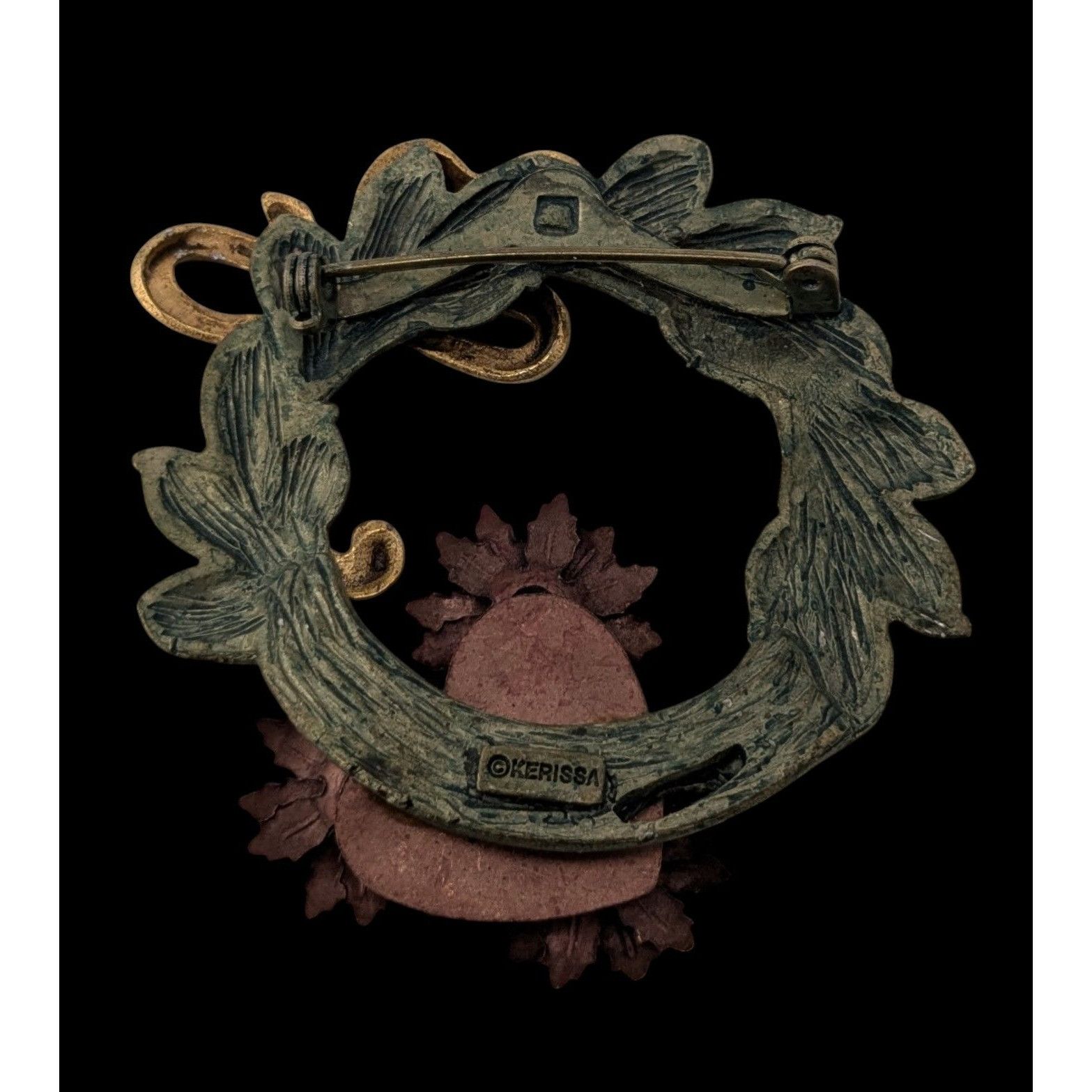Other Vintage Karissa Cottagecore Wreath Brooch With Gold Tone Bow Size ONE SIZE - 3 Thumbnail