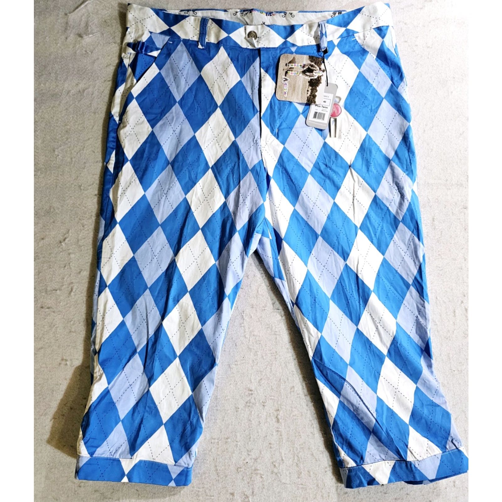 Vintage Royal & Awesome Blue/White Argyle “Old Tom’s” Golf Pants Size 40 Plus Twos NWTs Mens Size US 40 / EU 56 - 2 Thumbnail