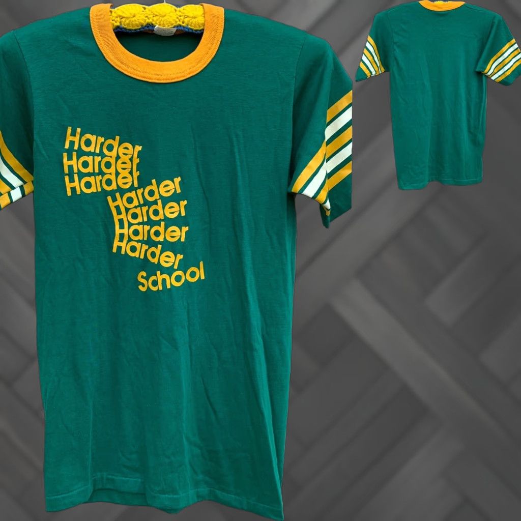 Velva Sheen VINTAGE Velva Sheen Harder School T Shirt Ringer Neck 70s 80s Made In USA M Green Graphic Tee Mens Size US M / EU 48-50 / 2 - 1 Thumbnail