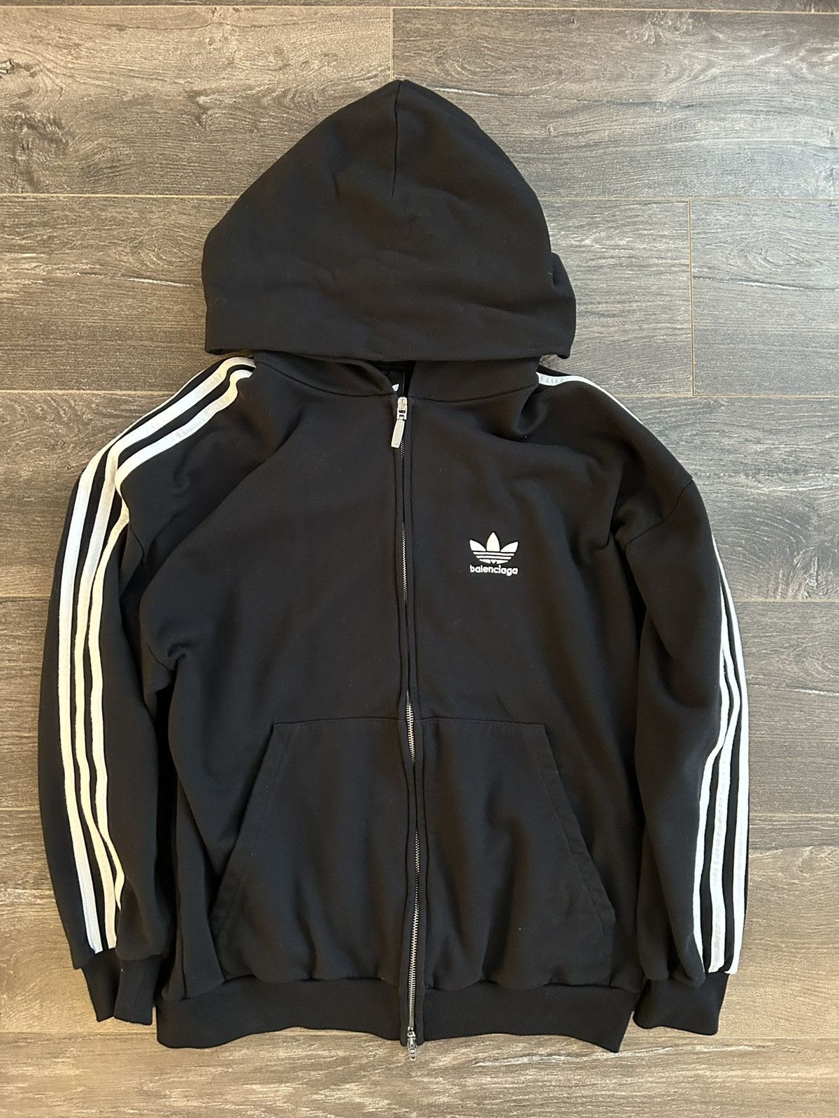 Pre-owned Balenciaga Adidas Zip Up Hoodie In Black