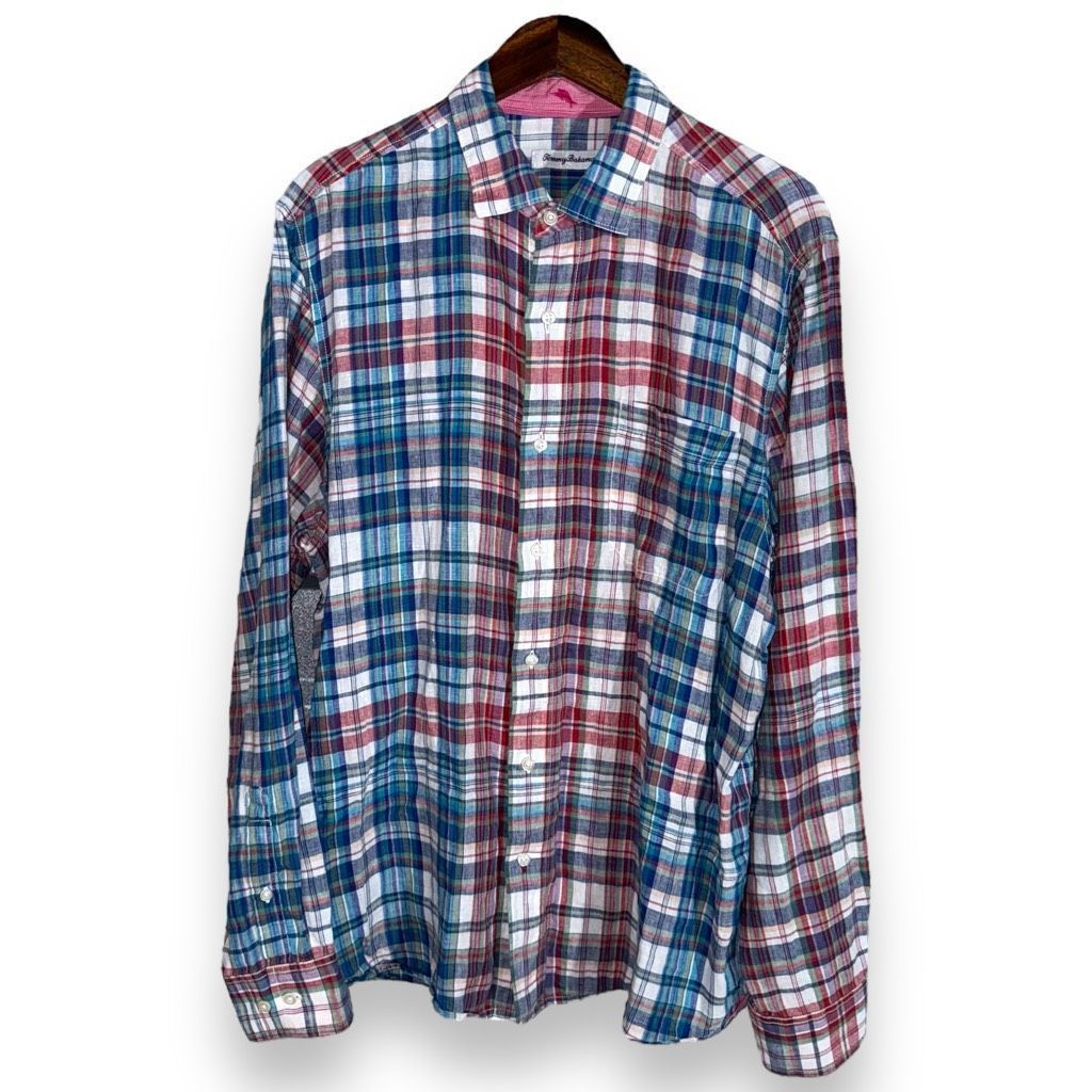 Tommy Bahama Plaid Tommy Bahama Linen Print Button Up Shirt Size LT Size US L / EU 52-54 / 3 - 1 Thumbnail