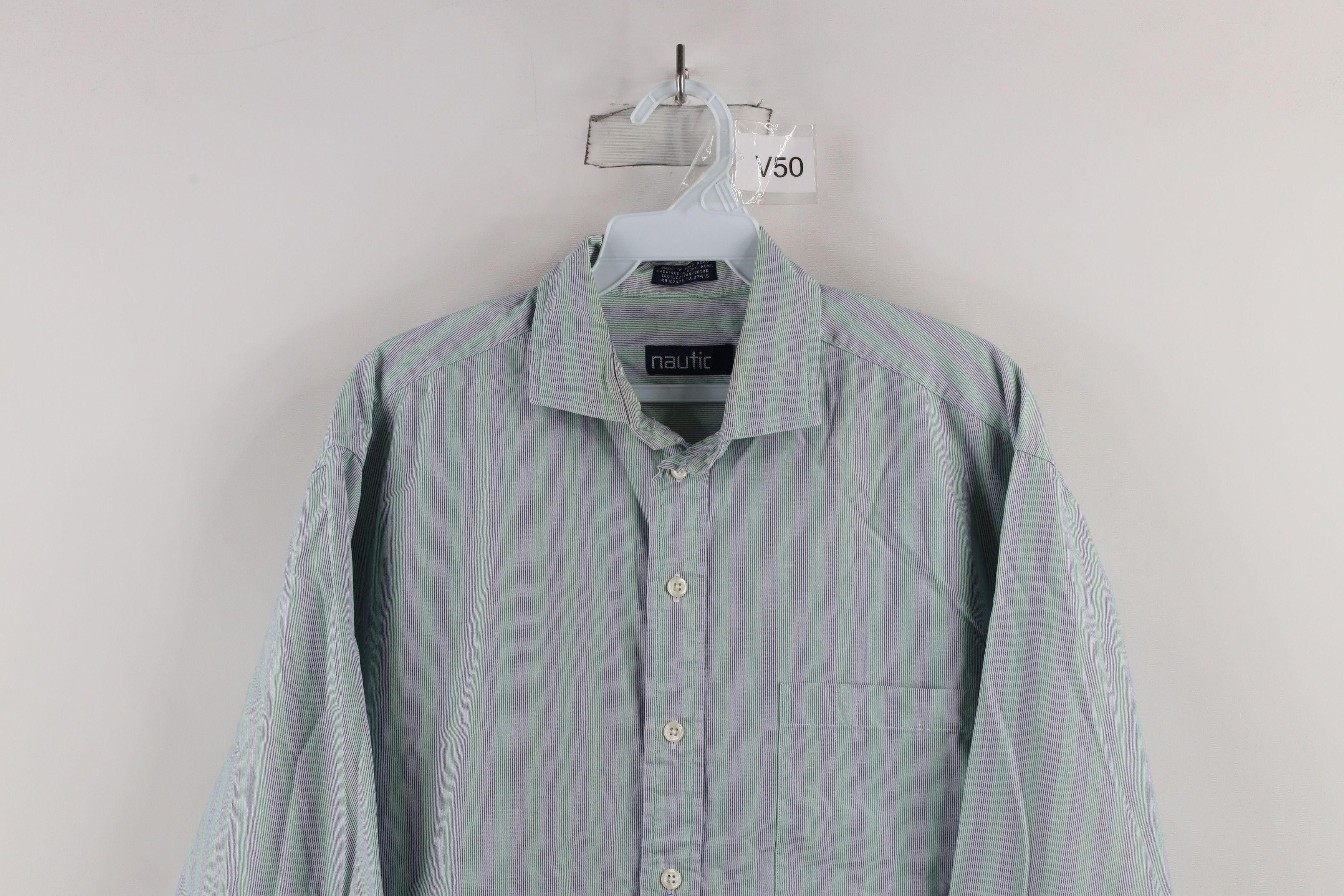 Nautica × Vintage Vintage 90s Nautica Pinstriped Collared Button Shirt Cotton Size US M / EU 48-50 / 2 - 2 Thumbnail