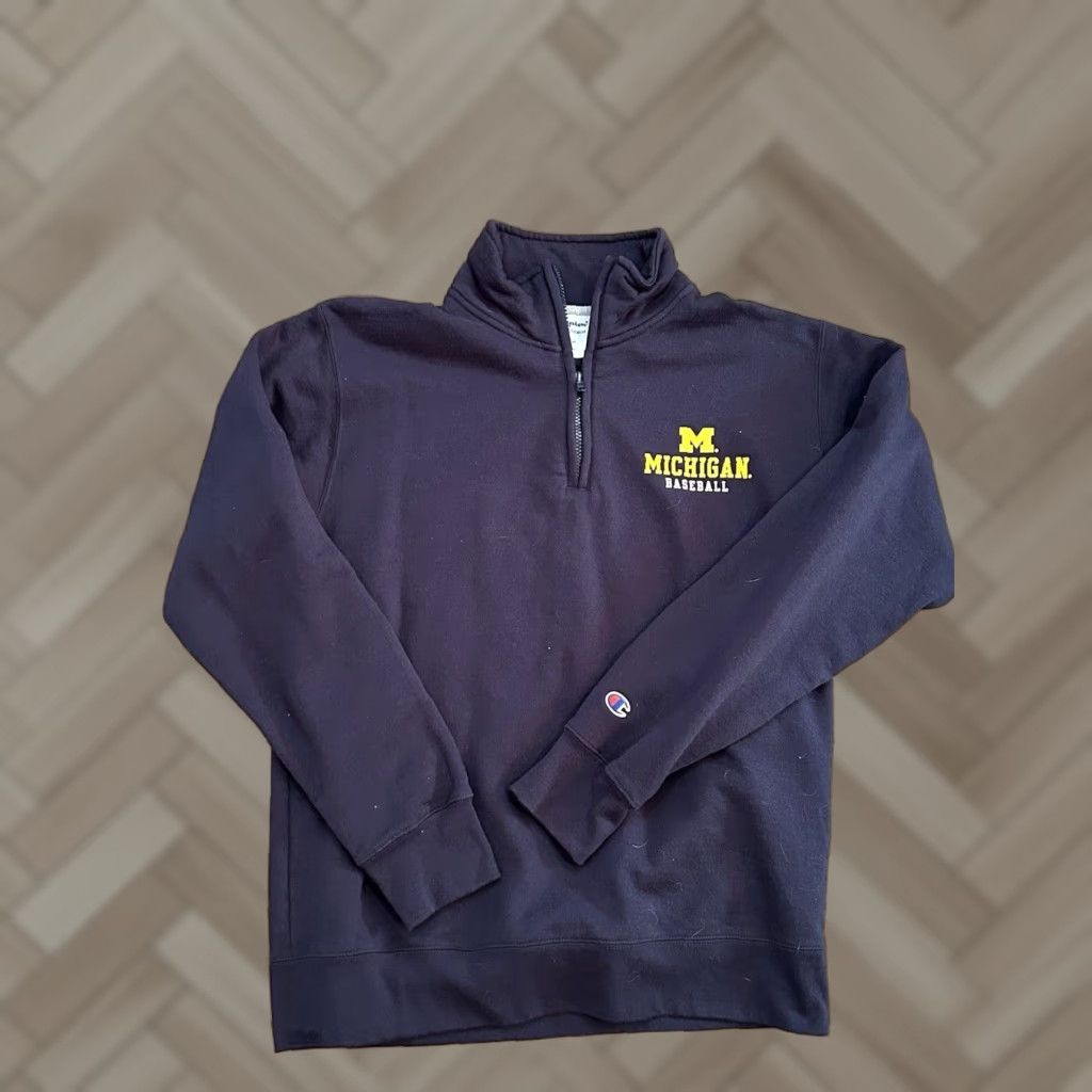 Champion VINTAGE Champion Michigan Wolverines Baseball 1/4 Zip Sweatshirt M Blue Logo Graphic Print Men 90s College Sports Sweater Size US M / EU 48-50 / 2 - 1 Thumbnail