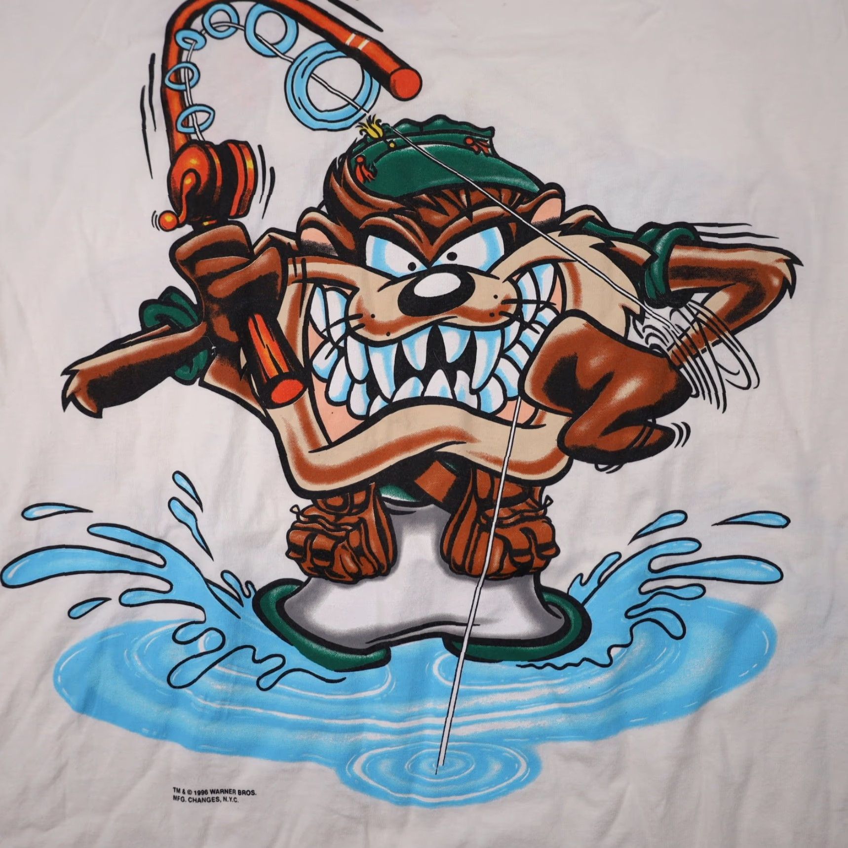 Vintage VINTAGE Looney Tunes Mens XL Fishing Taz Front Back Print Graphic T Shirt White Size US XL / EU 56 / 4 - 3 Thumbnail