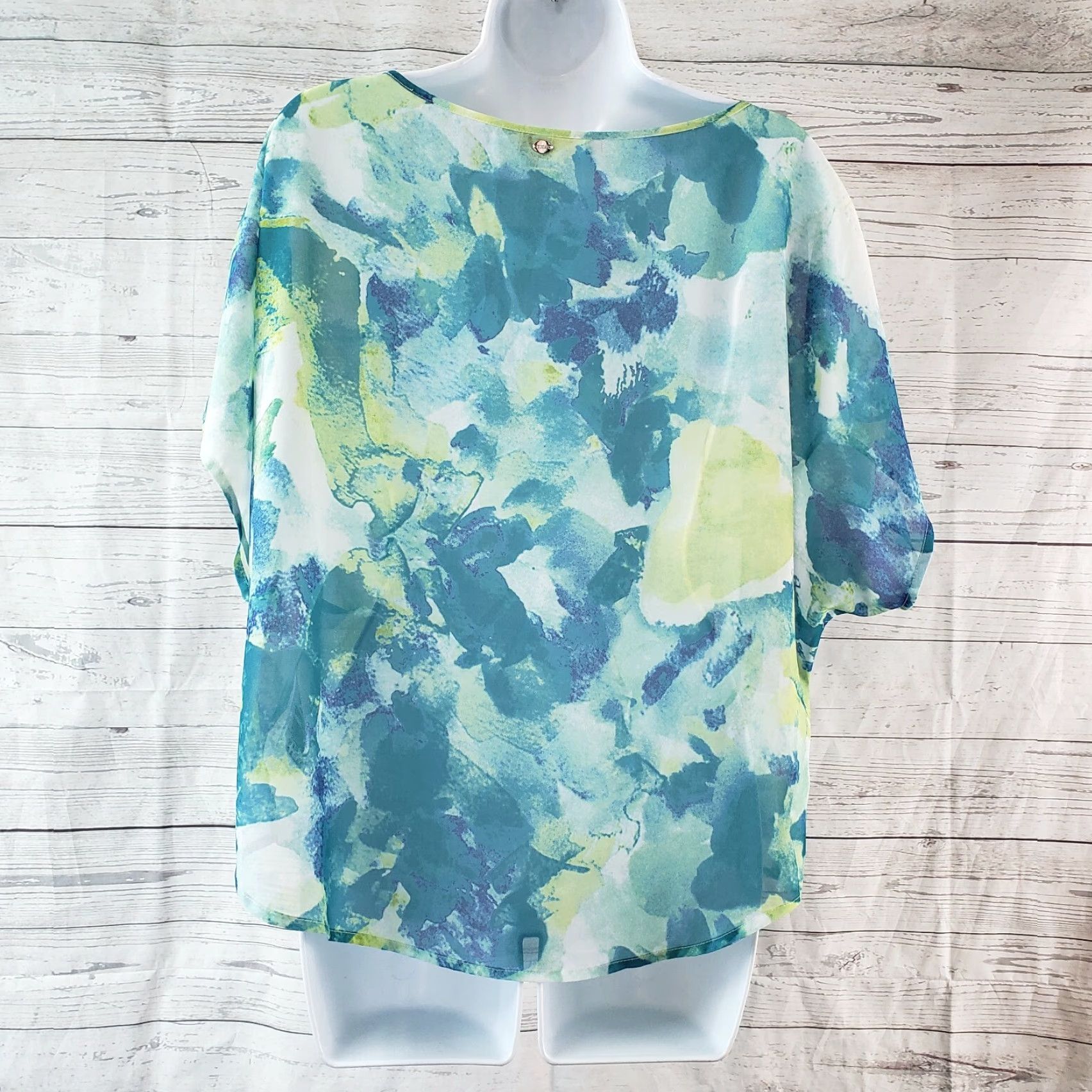 Guess Guess Womens Blouse Shirt Green Yellow Boxy L Size Large Boat Neck Womens Size L / US 10 / IT 46 - 3 Thumbnail