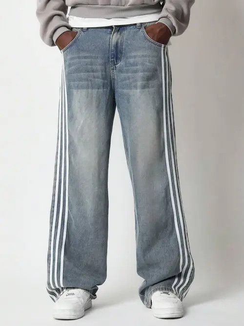 Jean Vintage Loose fit Stripe Y2k Jeans Denim Size US 34 / EU 50 - 3 Thumbnail