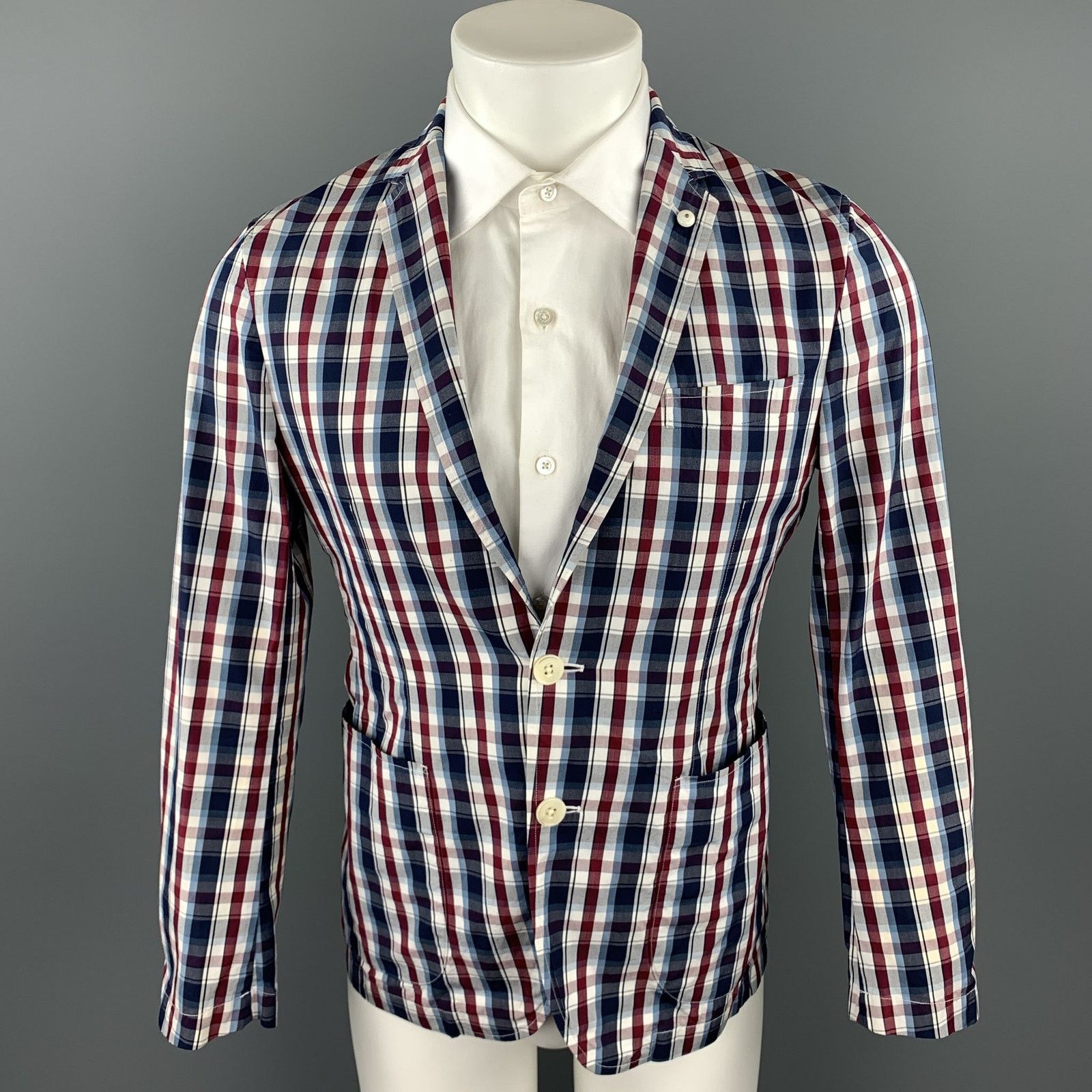 Other GREEN LABEL RELAXING Navy & Red Plaid Cotton Sport Coat Size 38R - 1 Thumbnail