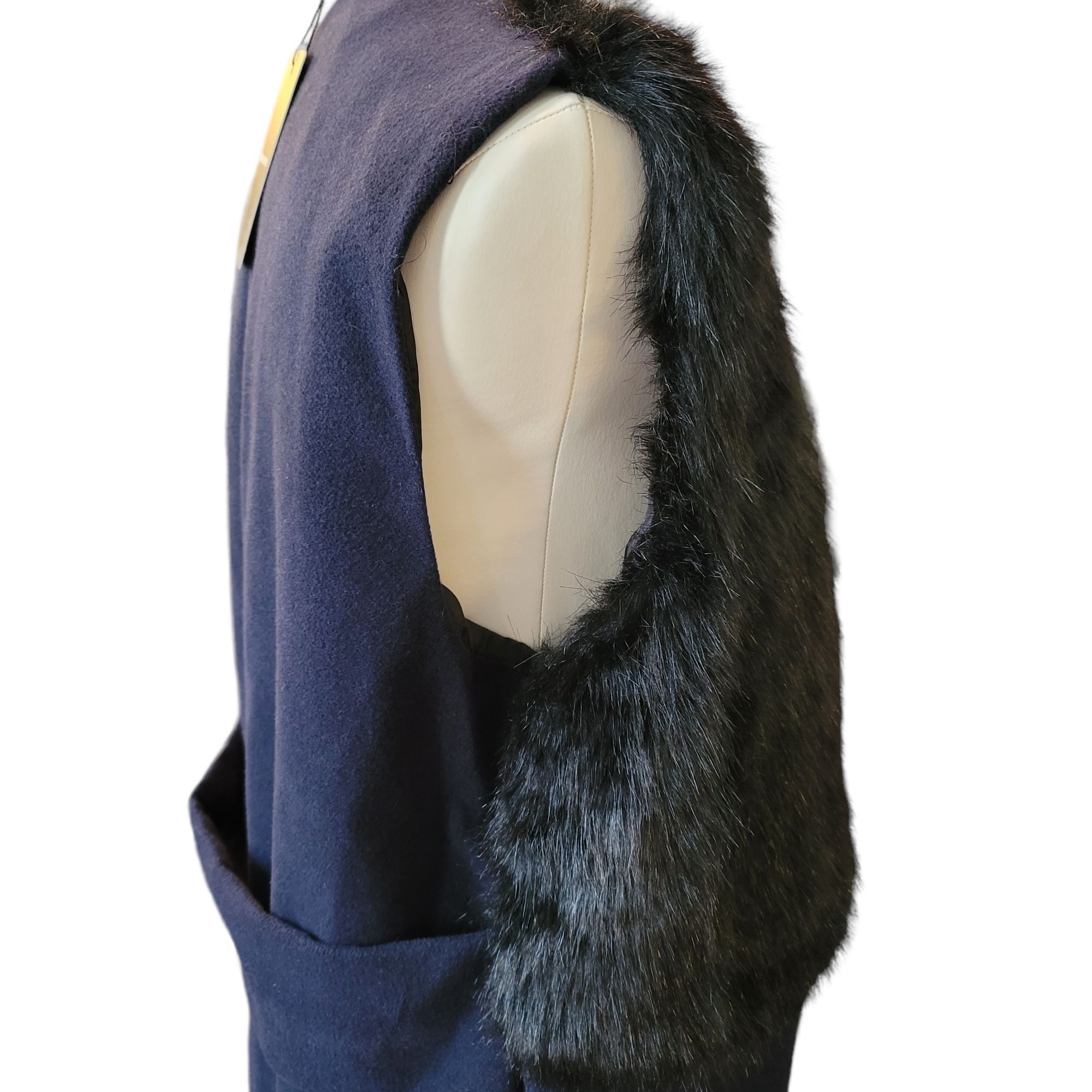 Other Blue Jacket Vest with Black Faux Fur 44" Sleeveless Festival Size S / US 4 / IT 40 - 5 Thumbnail