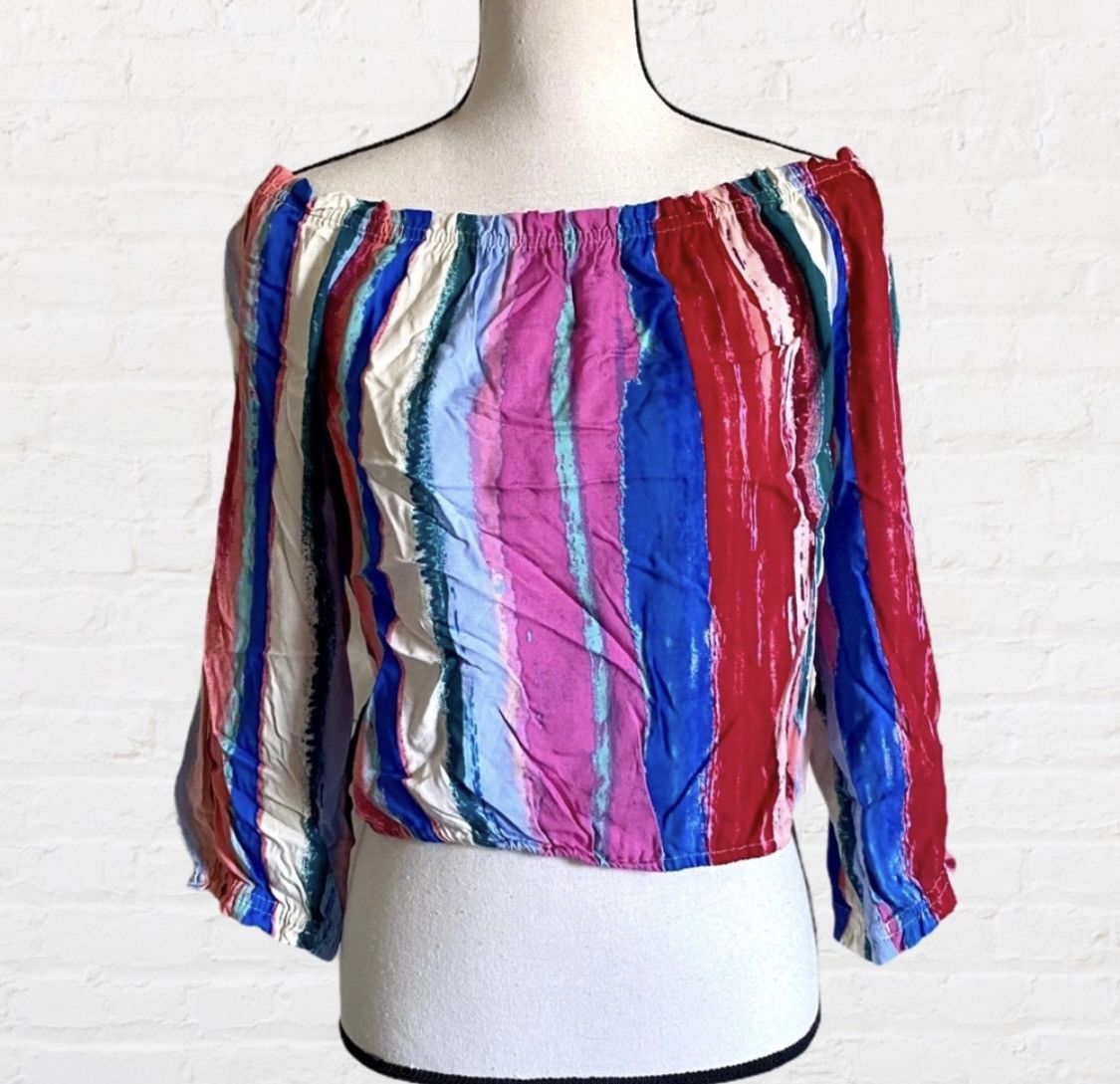 Other CANDIE’S STRIPED COLD SHOULDER CROP TOP 3/4 SLEEVES Size L / US 10 / IT 46 - 1 Thumbnail