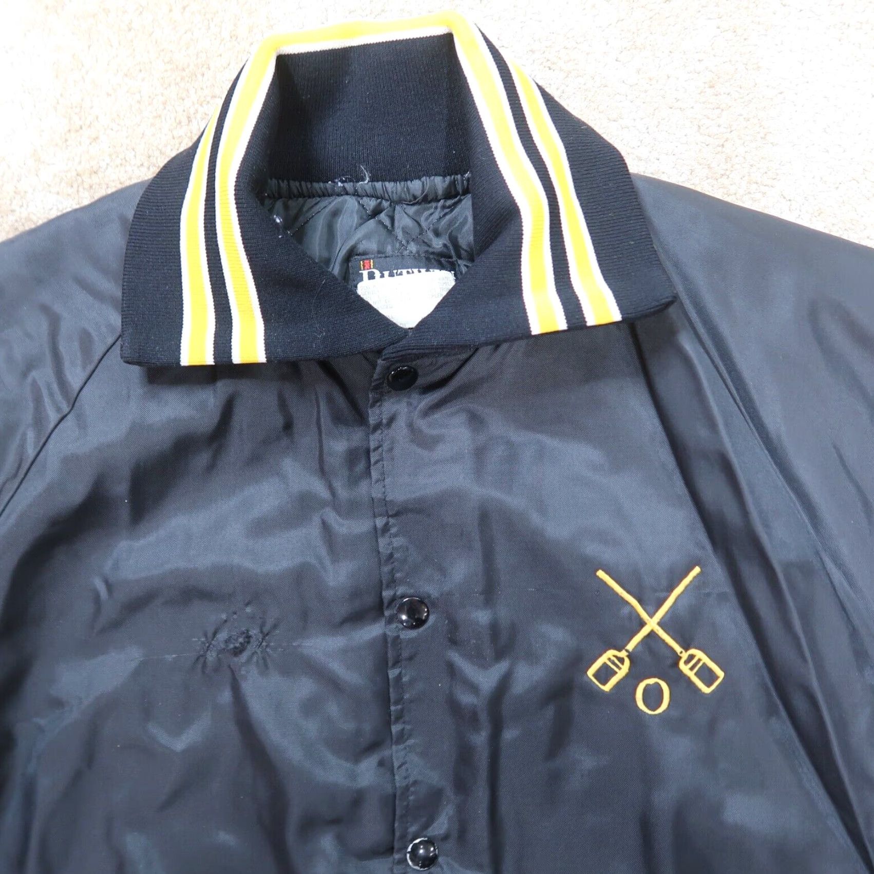 Vintage VINTAGE Butwin Jacket Mens Large Black Nylon Bomber Jacket Snap Button Zipper 80s 90s American Sports, Short Size US L / EU 52-54 / 3 - 6 Thumbnail