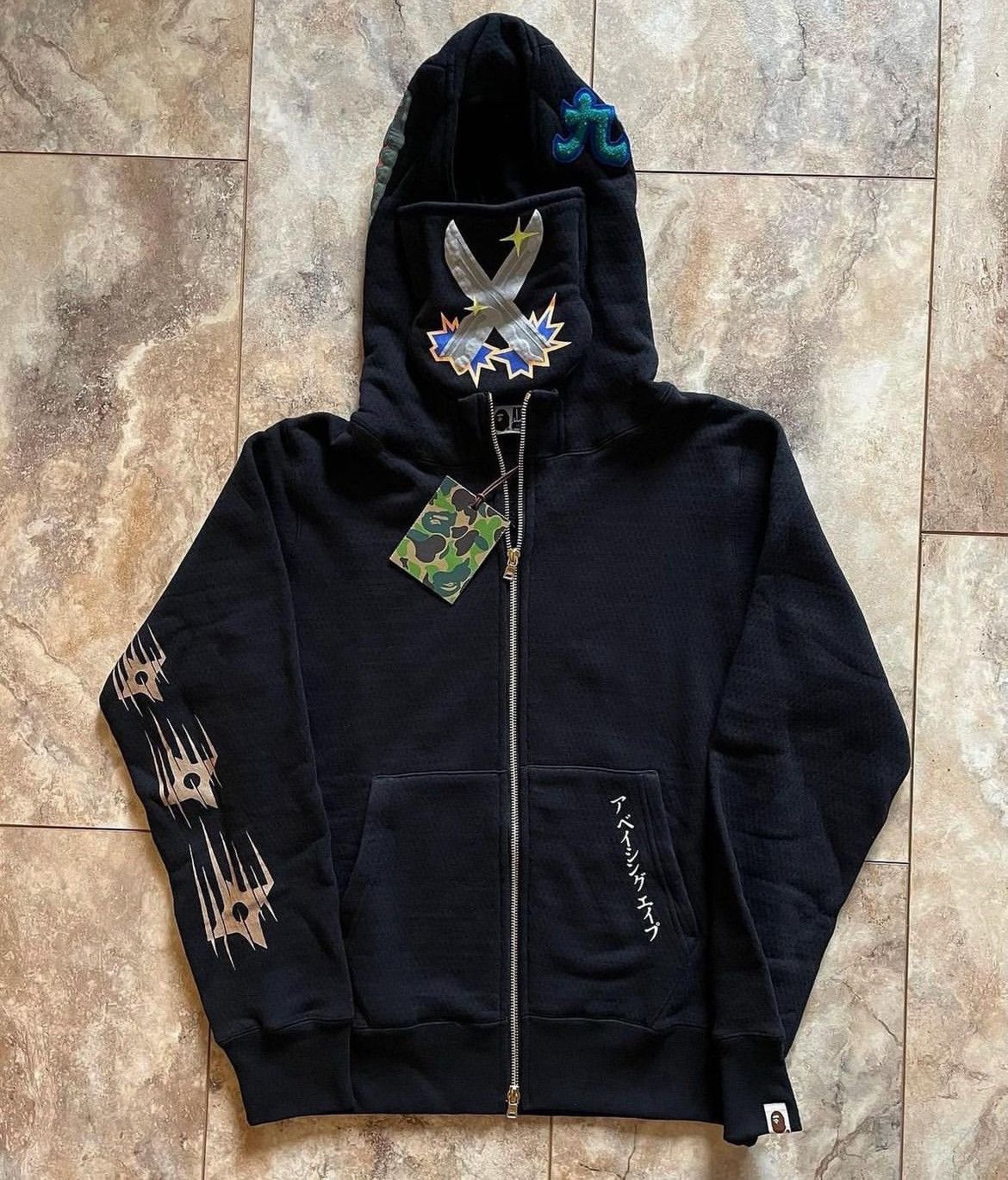 Pre-owned Bape A Bathing Ape  Ninja Zip Up Hoodie Black