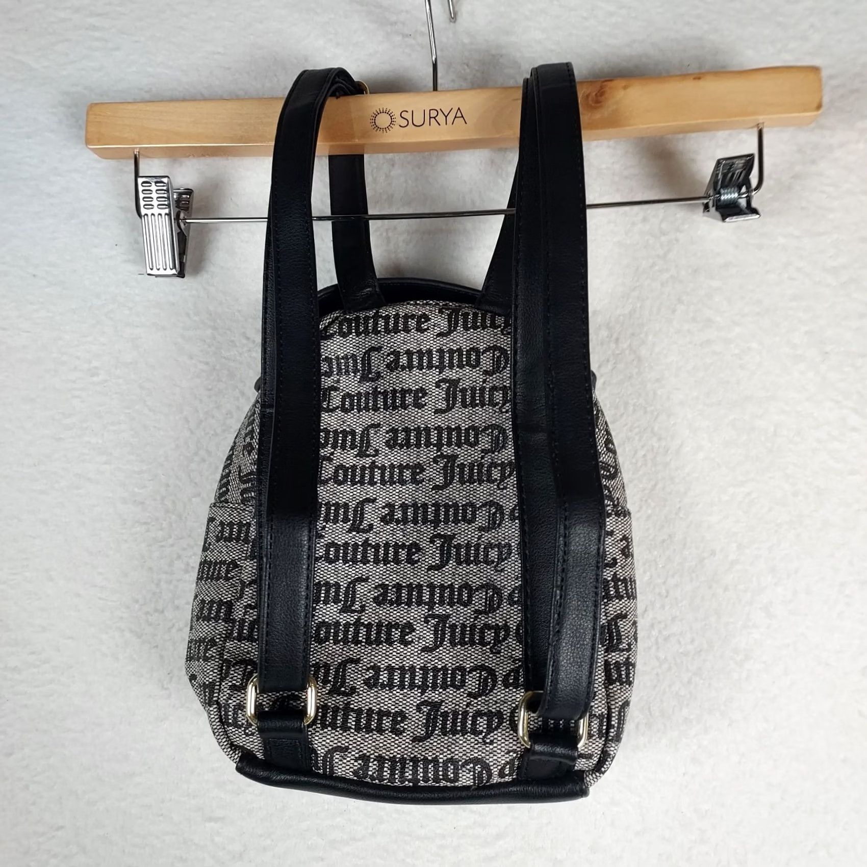 Juicy Couture Juicy Couture Mini Backpack Black Gray Logo Print Designer Purse Backpack Women Small Zip Closure Adjustable Strap Gold-Plated Hardware Size ONE SIZE - 3 Thumbnail