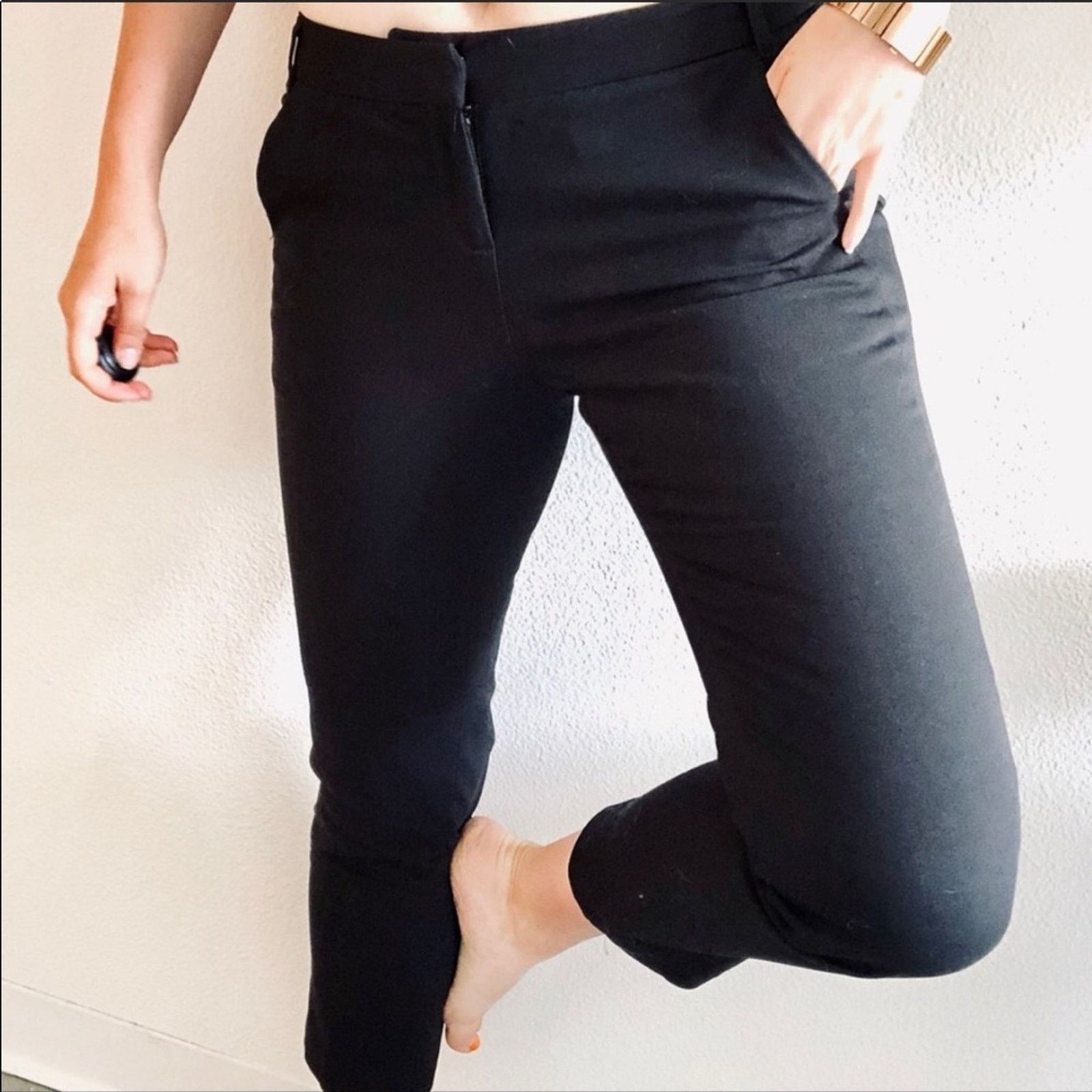 Nordstrom NORDSTROM Black Capri Cropped Work Casual Pants Trousers Size 30" / US 8 / IT 44 - 3 Thumbnail
