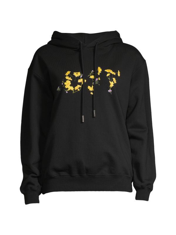 Off-White Off-White Cotton Floral Logo Hoodie Black Large Size L / US 10 / IT 46 - 3 Thumbnail