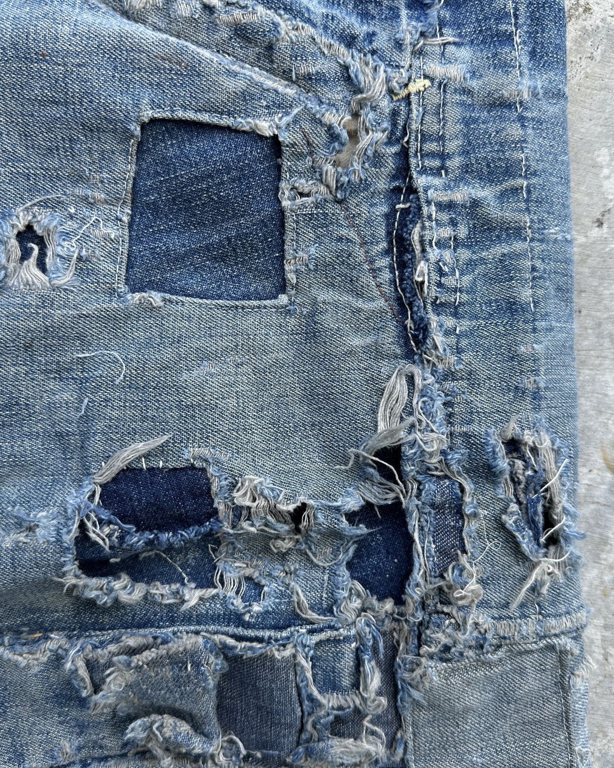 Vintage 50s Trashed Union Selvedge Key Denim patchwork farmer bib Size US 37 - 9 Thumbnail