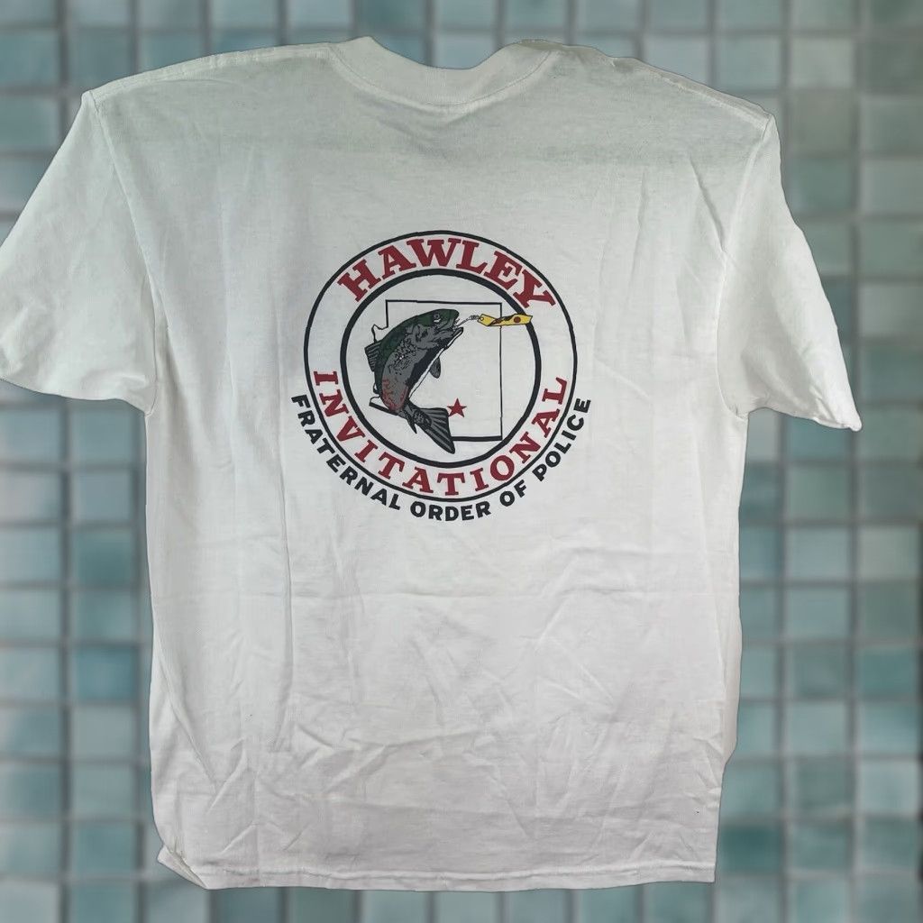 Vintage VINTAGE Police Fish T-Shirt Mens XL White 2000s Hawley Fishing Tournament Graphic Print Short Sleeve Size US XL / EU 56 / 4 - 1 Thumbnail
