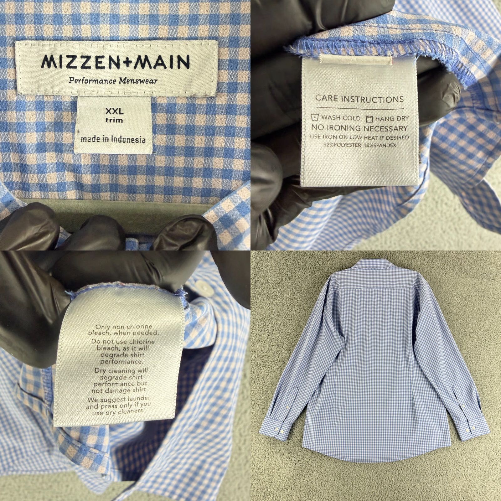 Mizzen+Main Mizzen Main Performance Button-Down Shirt Mens Size XXL Blue Gingham Long Sleeve Size US XXL / EU 58 / 5 - 8 Thumbnail