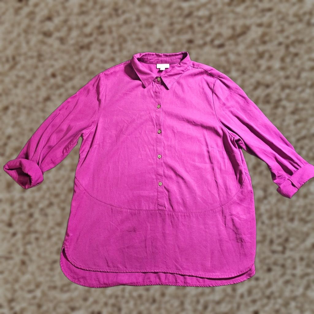 J. Jill J Jill Top Blouse Women PL Pink Purple Button Long Sleeve Classic Career Twill Lyocell Viscose Size L / US 10 / IT 46 - 1 Thumbnail