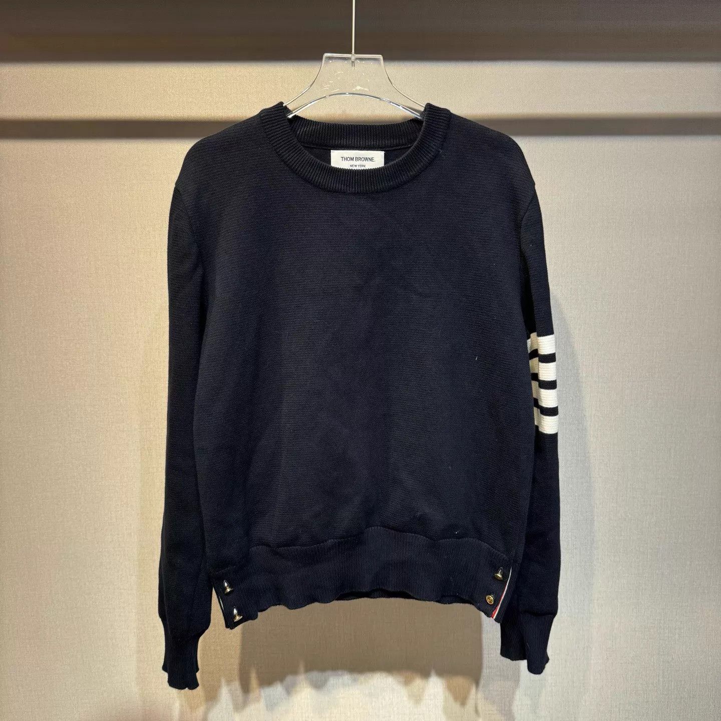 Thom Browne New THOM BROWNE Navy Waffle Crewneck Sweatshirt Size 1 Size S / US 4 / IT 40 - 1 Thumbnail