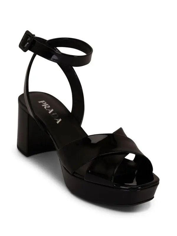 Prada os11x0126 Patent Leather Platform Sandals in Black Size US 8 / IT 38 - 2 Thumbnail