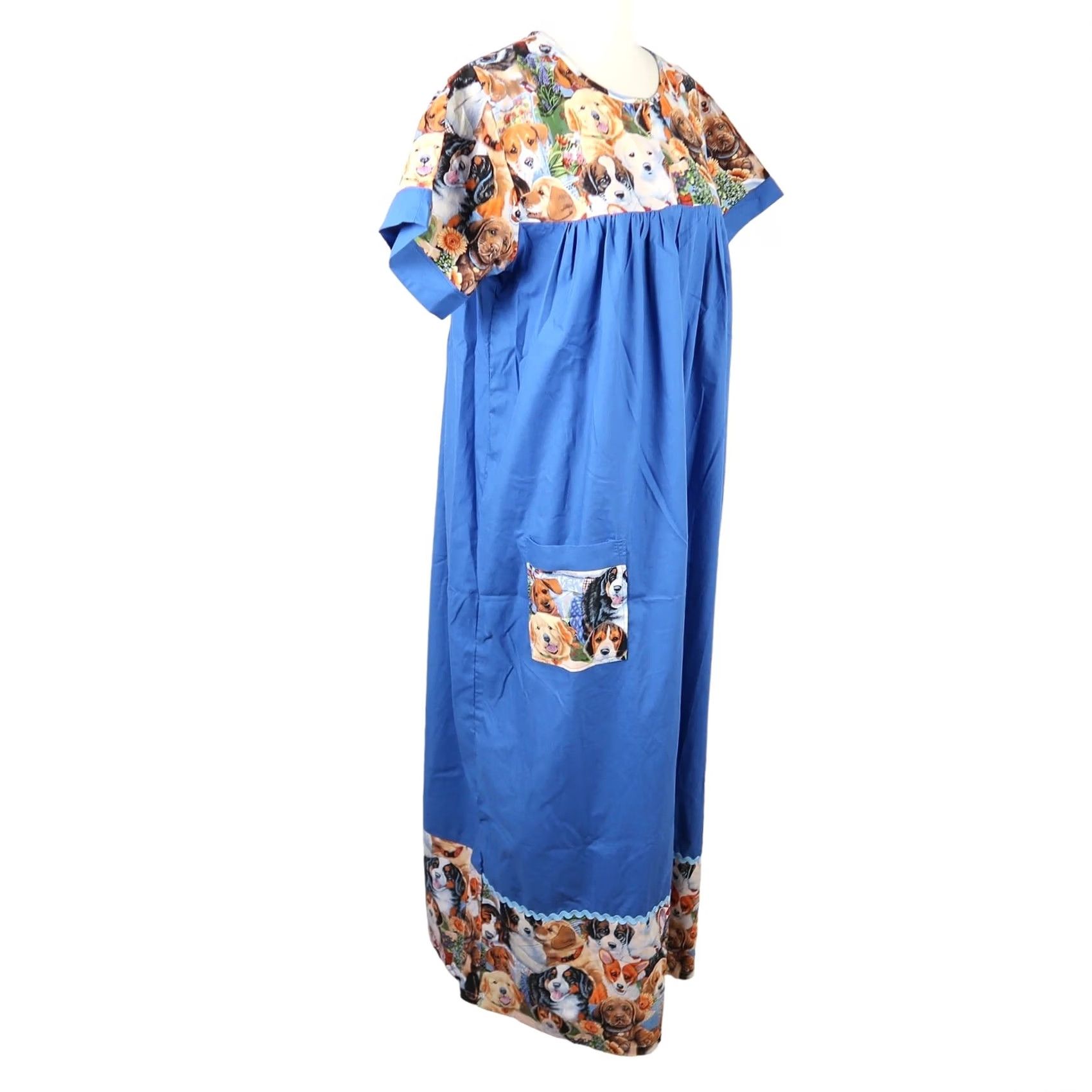Vintage VINTAGE 80s Muumuu Maxi Dress Puppy Dog Print Blue Brown Cotton Short Sleeve L Womens Size L / US 10 / IT 46 - 4 Thumbnail