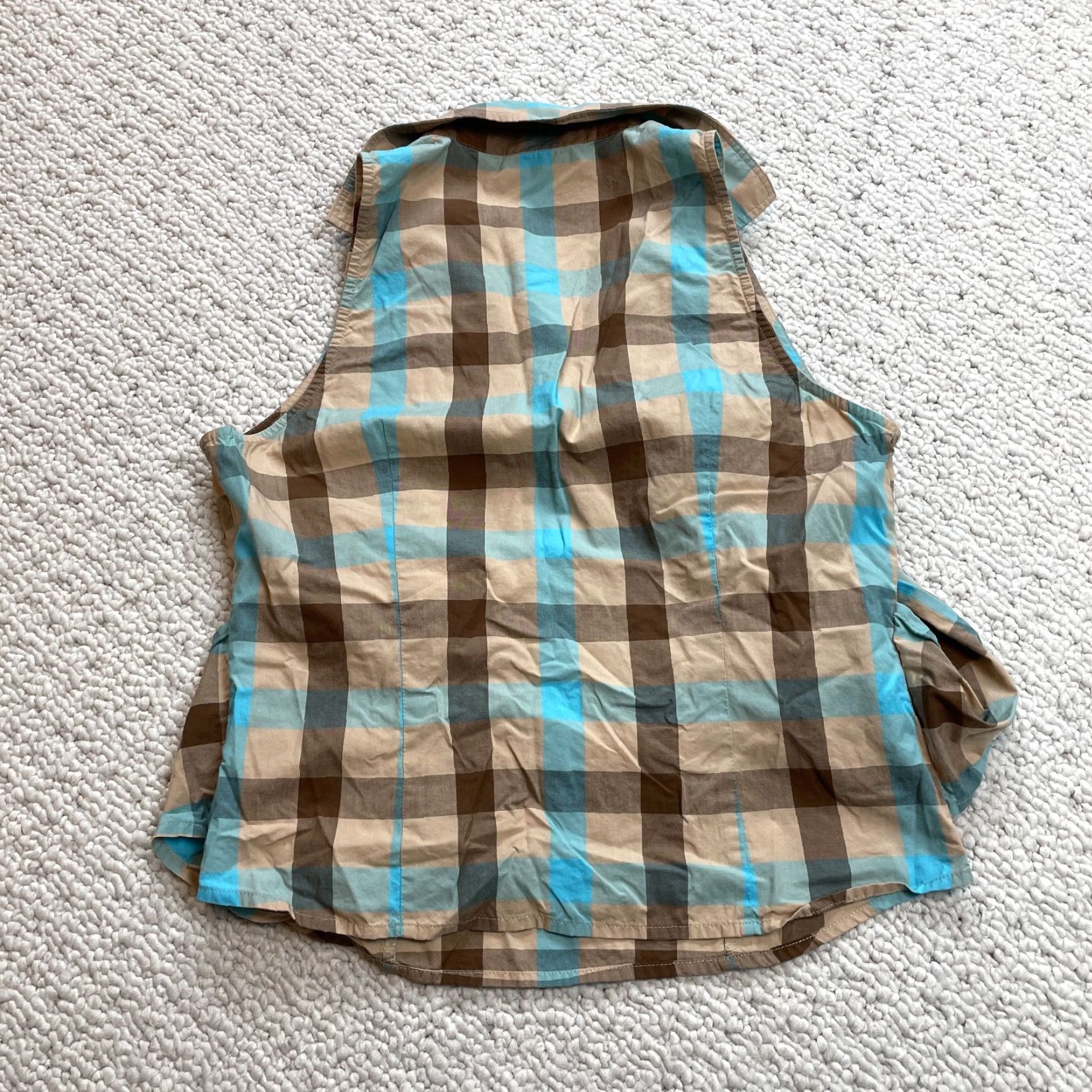 Bcbgmaxazria BCBGMAXAZRIA Sleeveless Tank Womens Small Brown Blue Check Tie Waist Lightweight Shirt Size S / US 4 / IT 40 - 7 Thumbnail