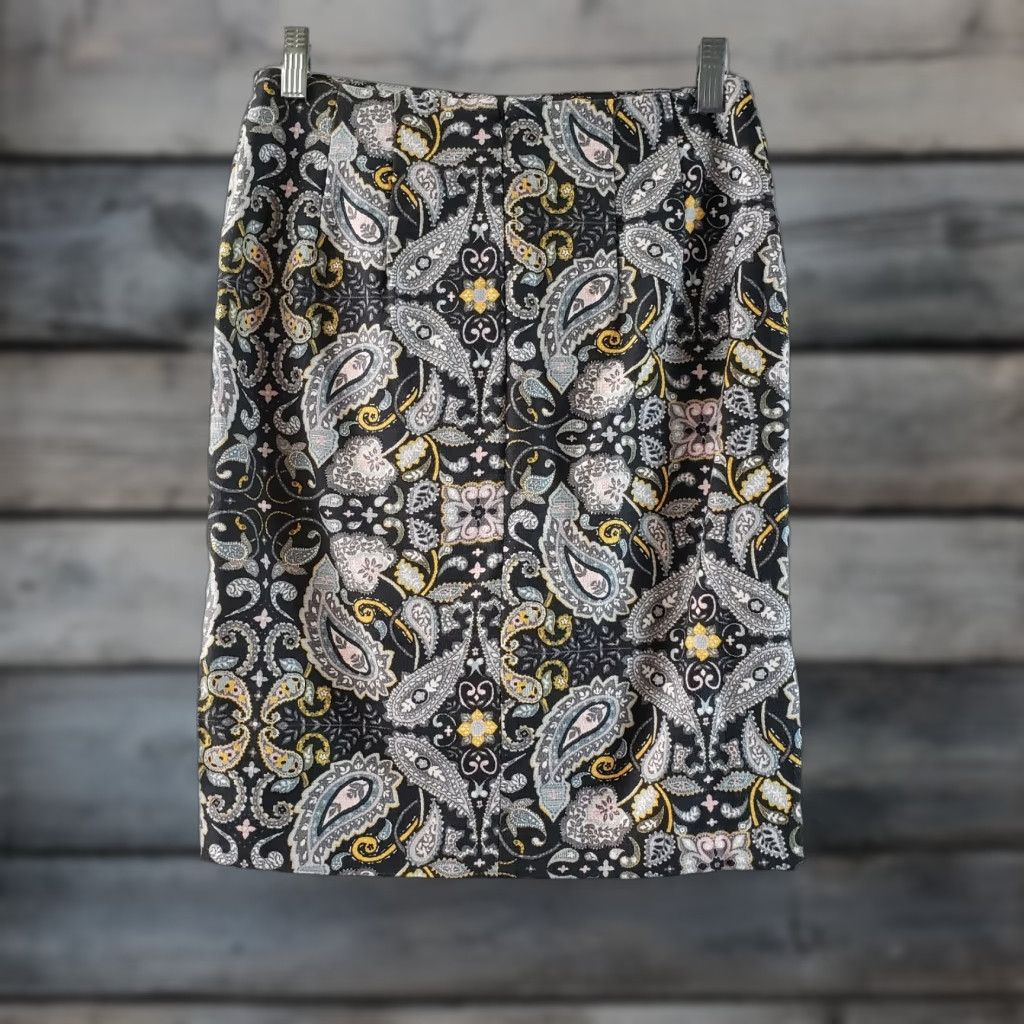 Loft Ann Taylor LOFT Womens Pencil Skirt Sz 0 Gray Pink Paisley Cotton Blend Size 25" / US 0 / IT 36 - 1 Thumbnail