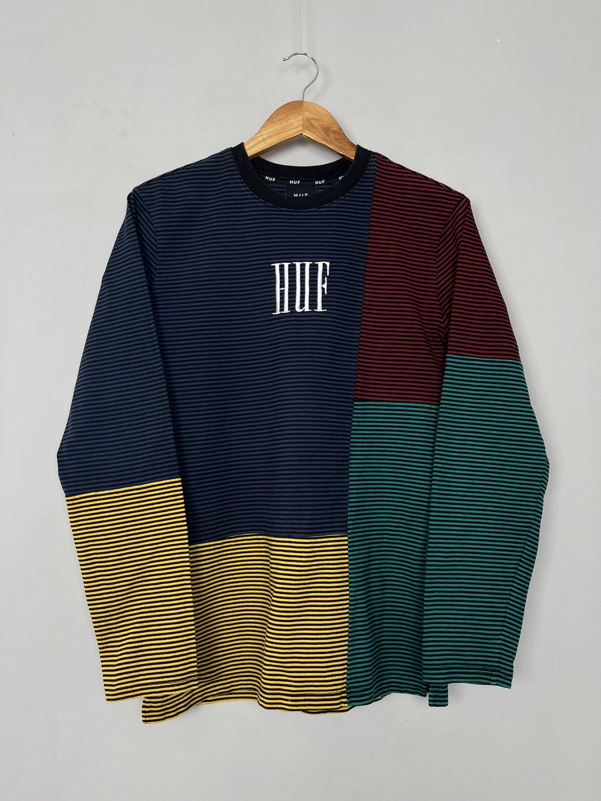 Huf Huf Stripped Y2K Cotton Big Logo Long Sleeve Sweatshirt Size US M / EU 48-50 / 2 - 1 Thumbnail
