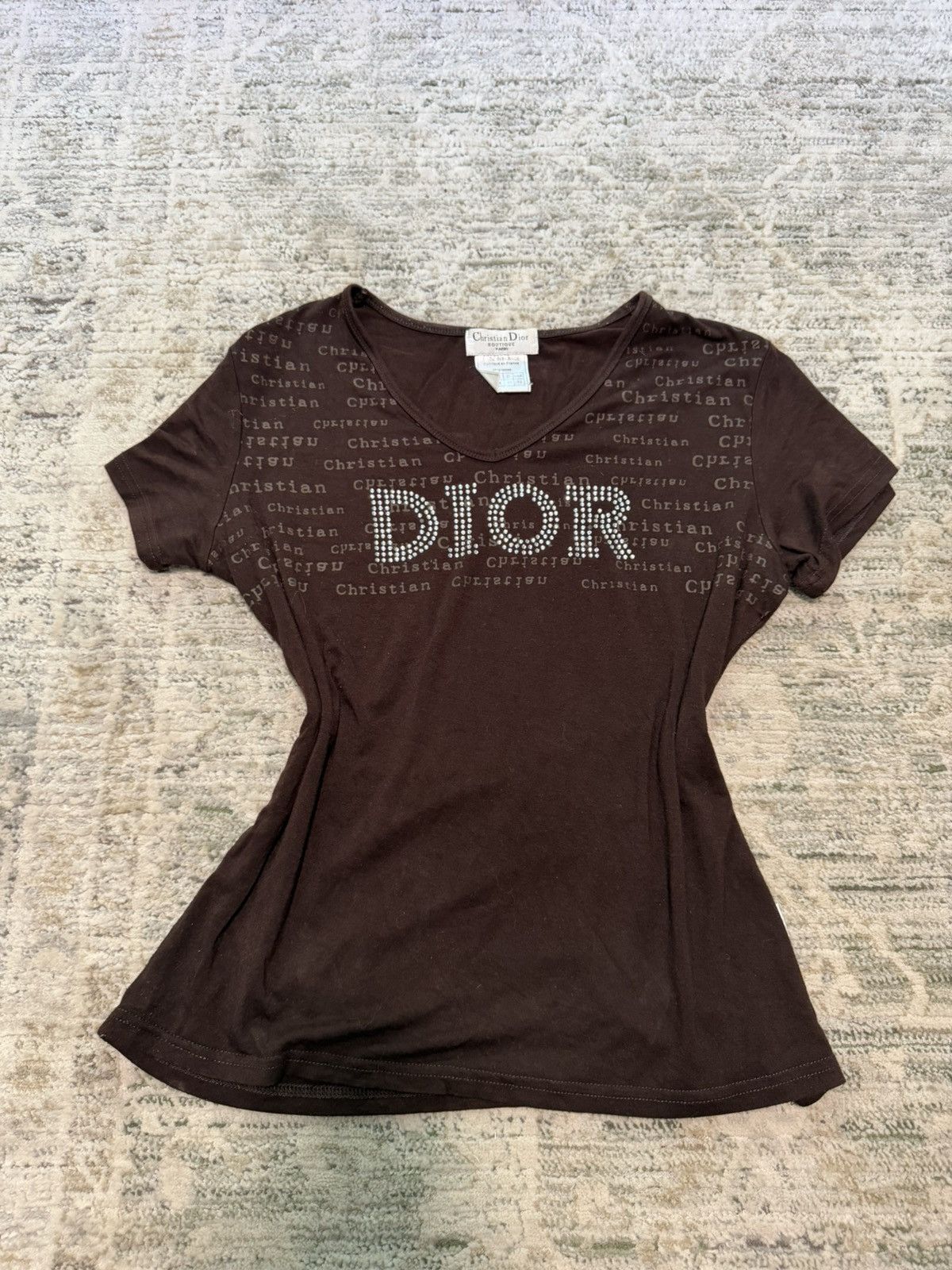 Christian Dior Monsieur Christian Dior rhinestone logo blouse tee Size S / US 4 / IT 40 - 1 Thumbnail