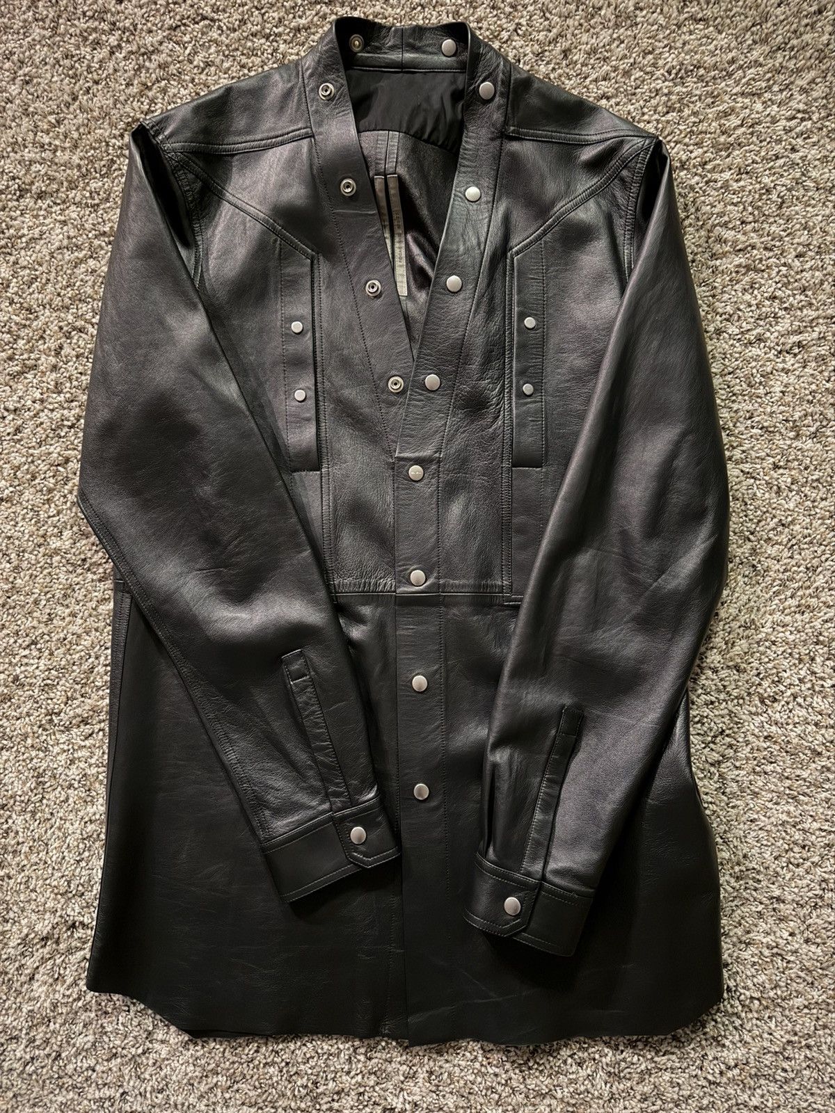 ジャケット・アウター Rick Owens 22SS FOG LARRY LEATHER SHIRT Rick Owens Rick Owens black Fogpocket Larry Leather jacket | Grailed